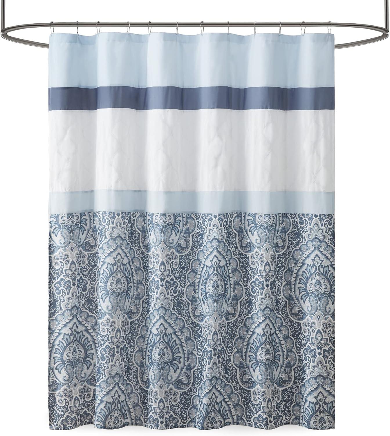 510 Design Shower Stacie Embroidered Shower Curtain Blue: Microfiber, Machine Washable, Non-Slip Backing