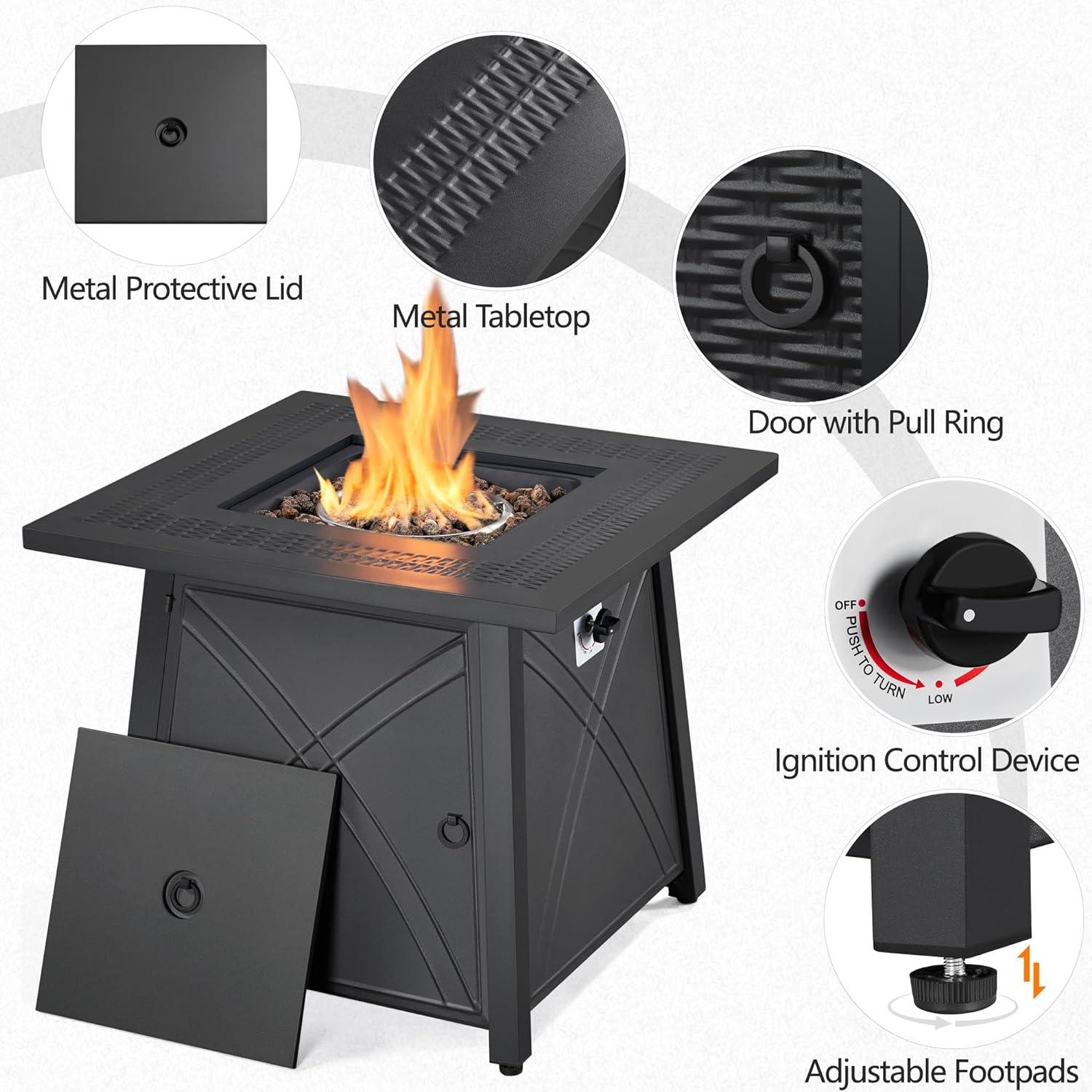 Yaheetech 28" Propane Gas Fire Pit with Lid and Iron Tabletop, Black