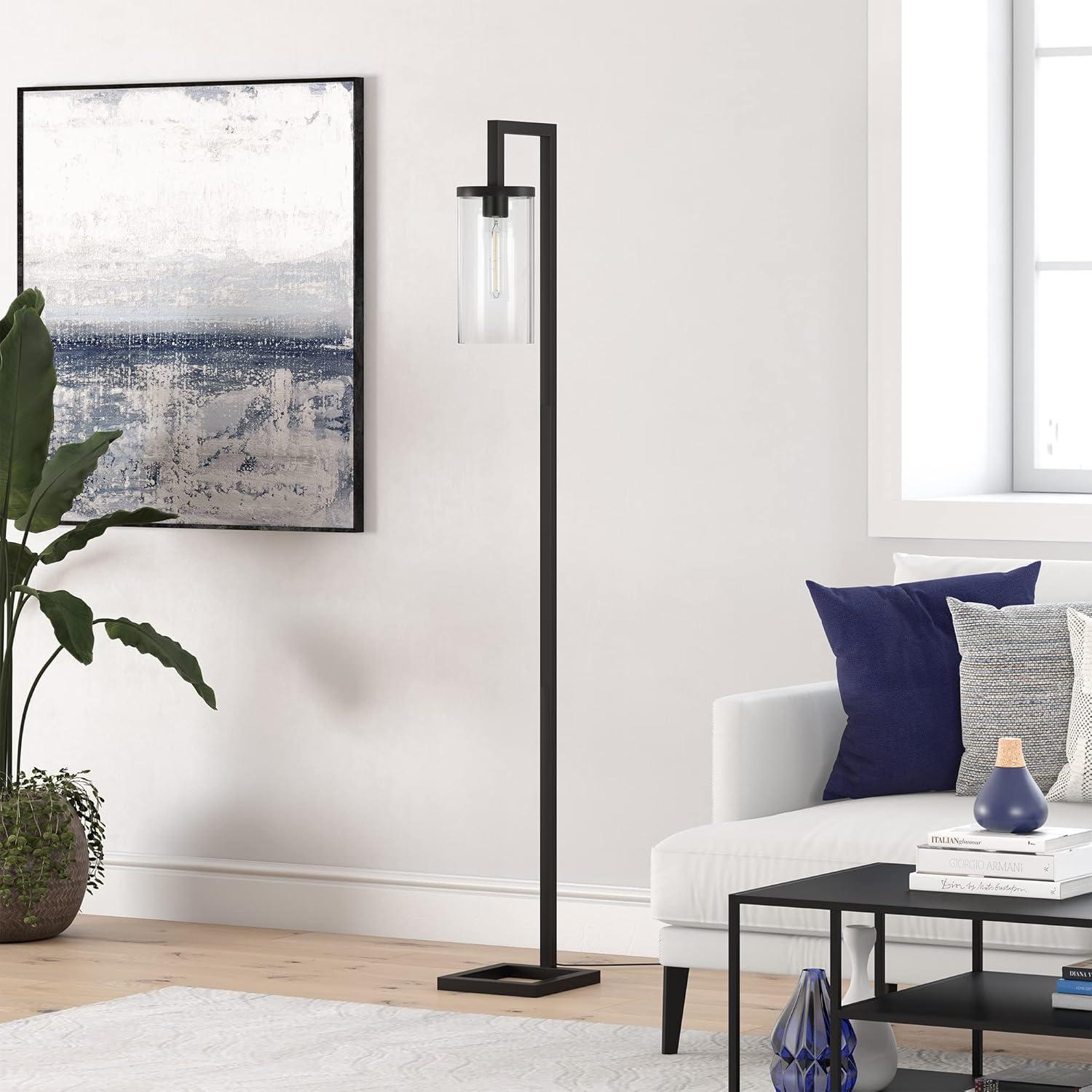 Evelyn&Zoe Malva 67.75" Tall Floor Lamp with Glass shade in Blackened Bronze/Clear