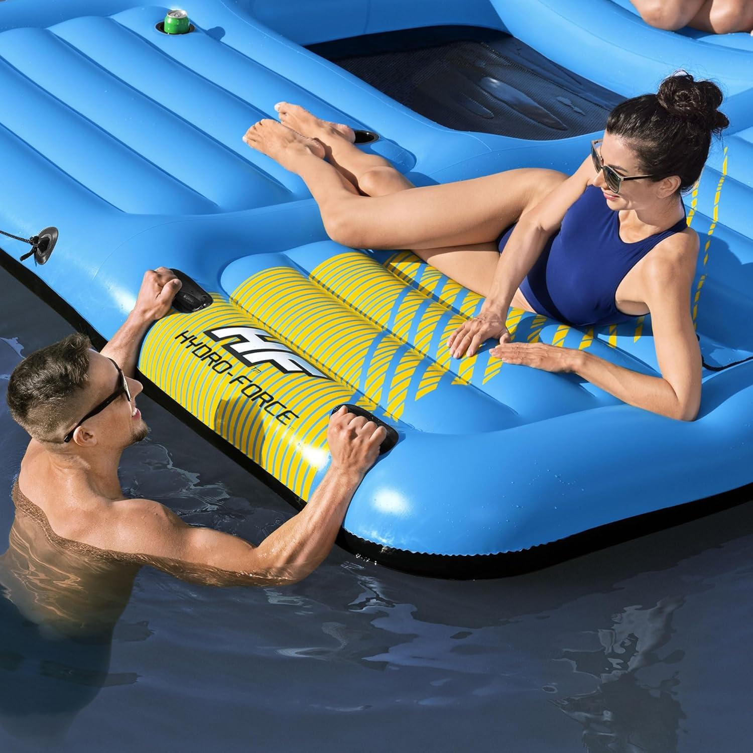 Bestway Hydro Force Detachable Summer Slide 5 Person Inflatable Activity Island with Cup Holders and Heavy Duty Handles for Easy Transport, Blue