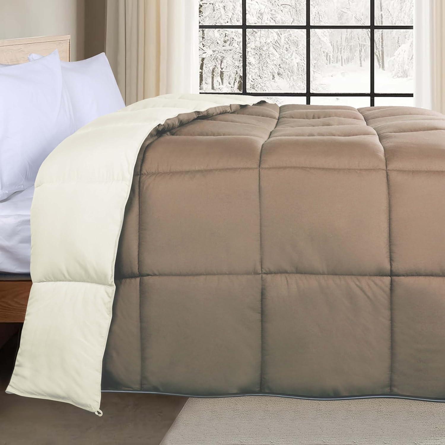 Superior Down Alternative Reversible Comforter, Twin/ Twin XL, Ivory/ Taupe