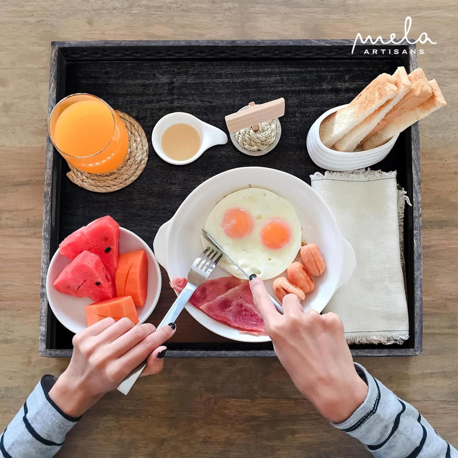 Mela Artisans Rustic Black Trellis Ottoman Decorative Tray