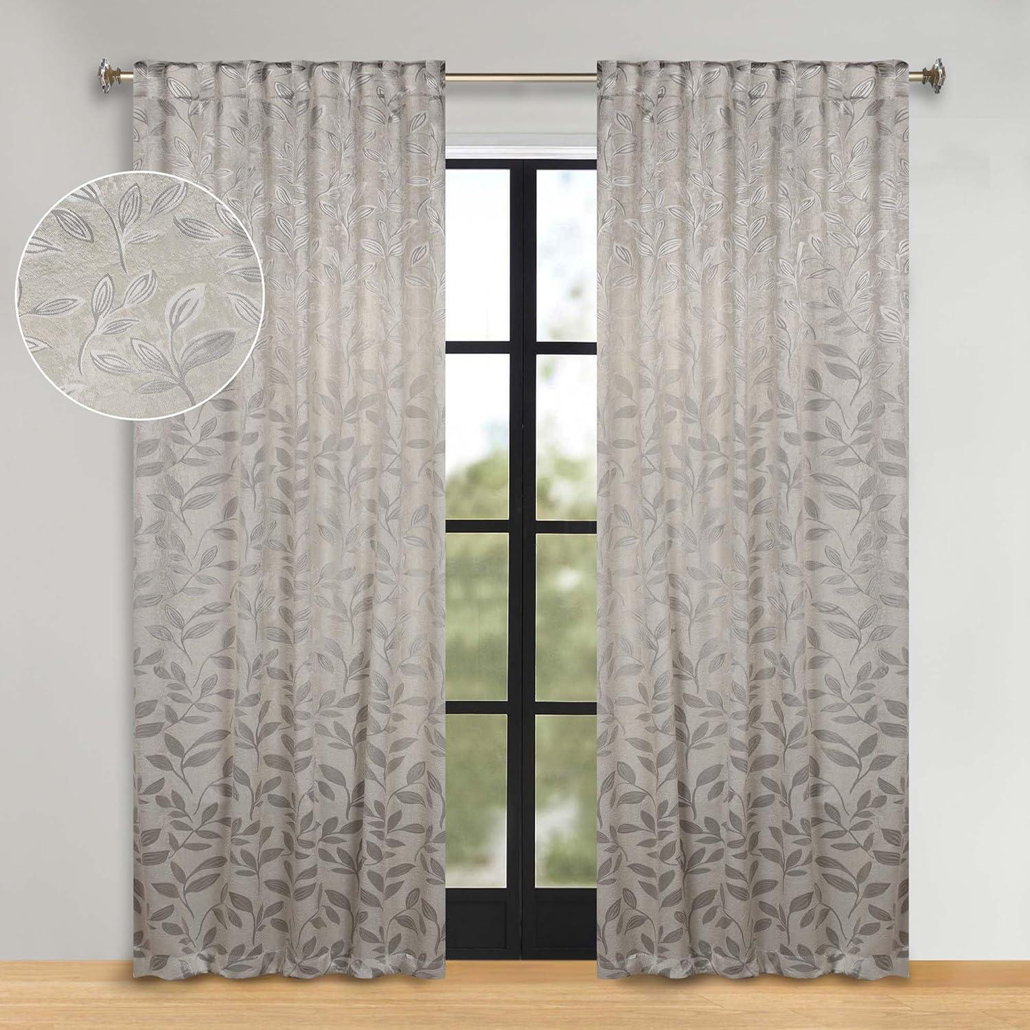 Superior Leaves Machine Washable Room Darkening Blackout Curtains With Back Tabs by Superior (Set of 2)