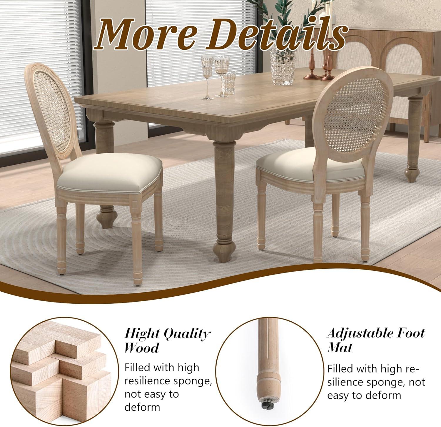 One Allium Way® French Style Rattan Back Solid Wood Upholstered Dining Chairs(Set of 6)