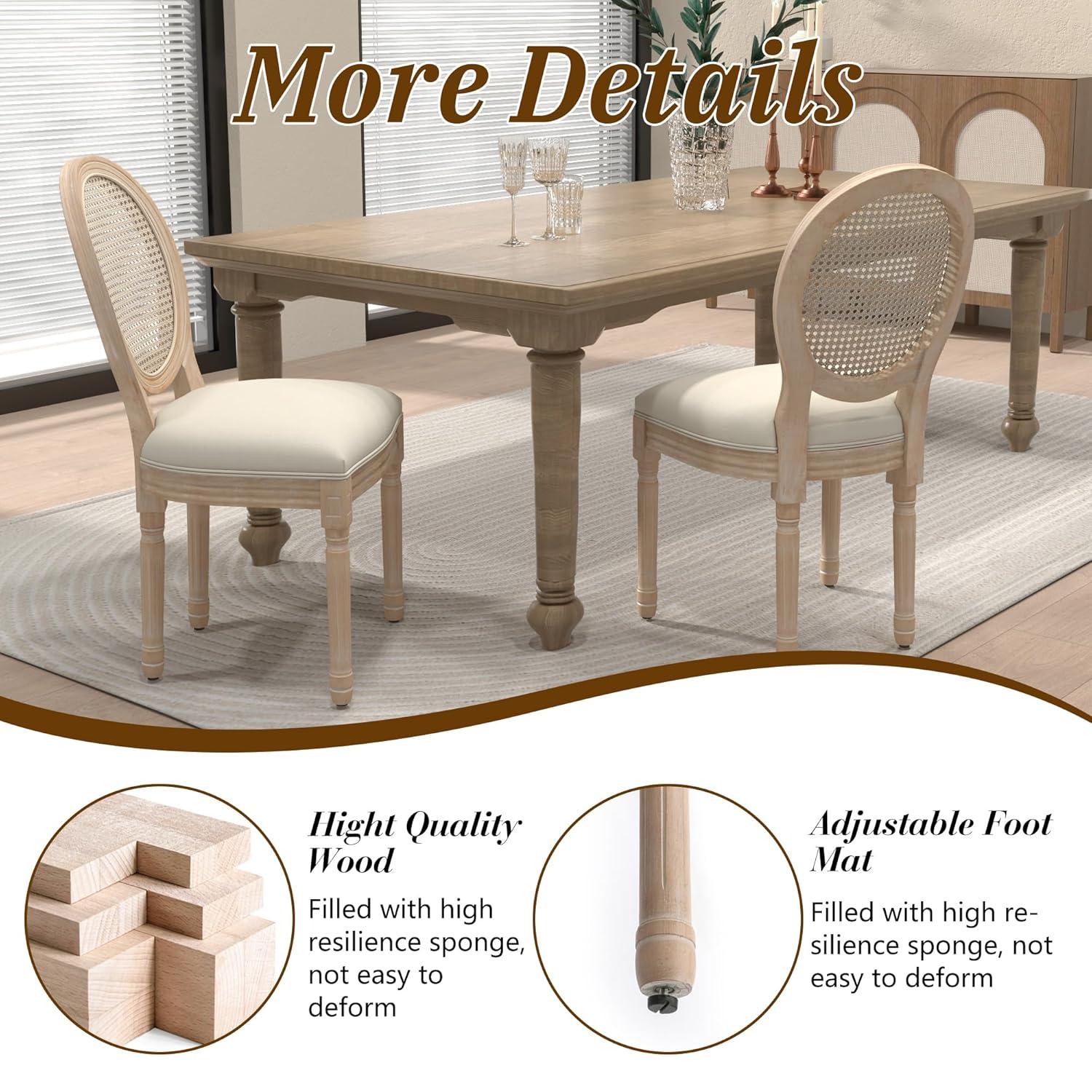 One Allium Way® French Style Rattan Back Solid Wood Upholstered Dining Chairs(Set of 6)