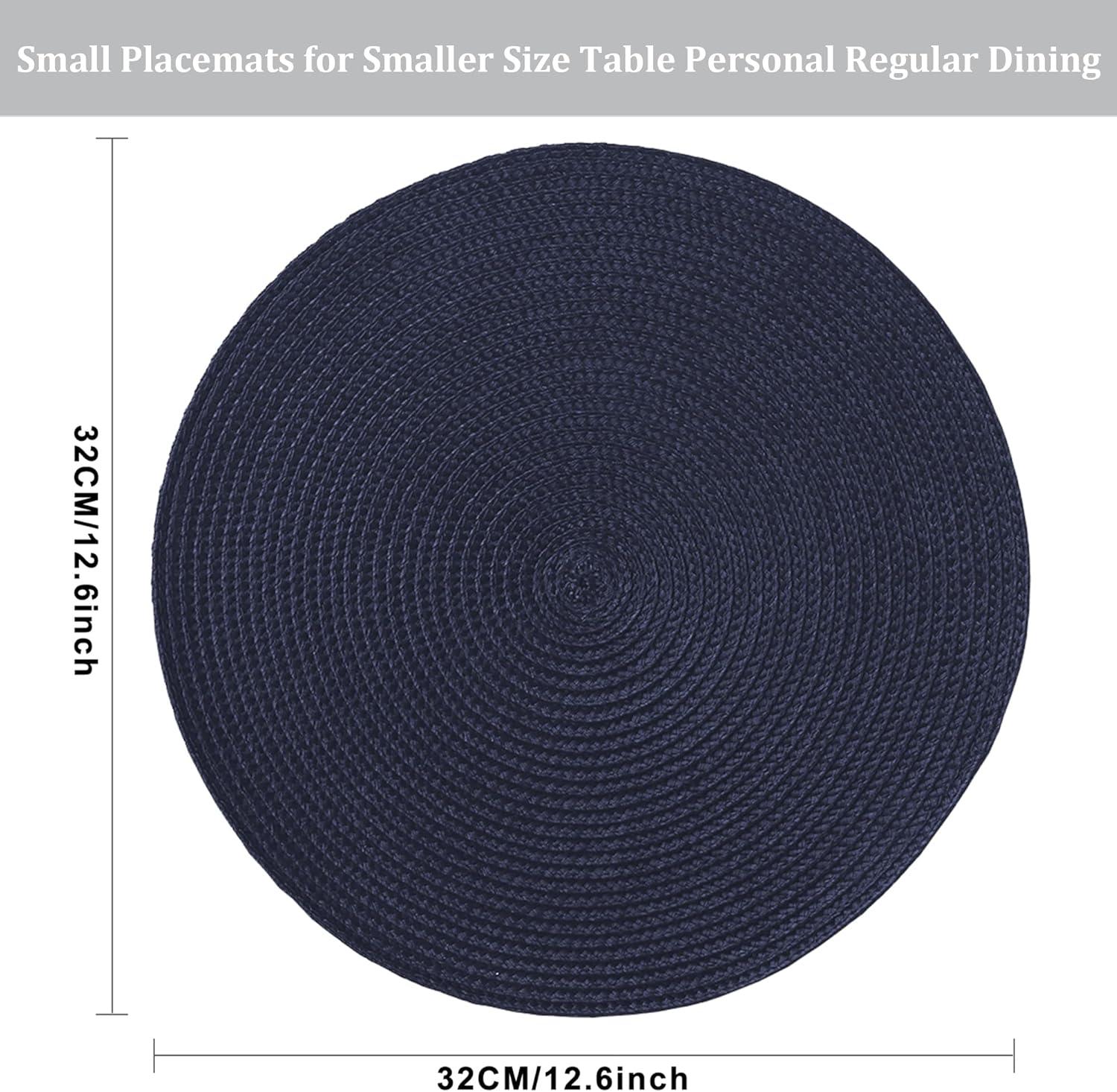 Round Placemats for Dining Table Set of 6,12.6 Inch Small Circle Placemats Washable Heat Resistant Non Slip Round Table Mats for Kitchen Table,Navy Blue