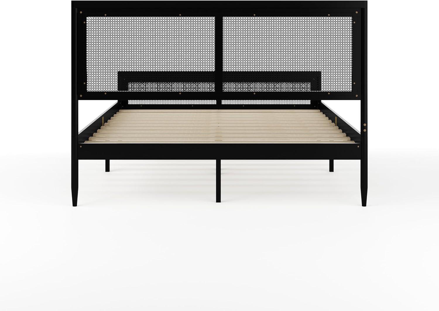 Martha Stewart Jax Wooden Platform Bed With Rattan Inset Headboard And Footboard