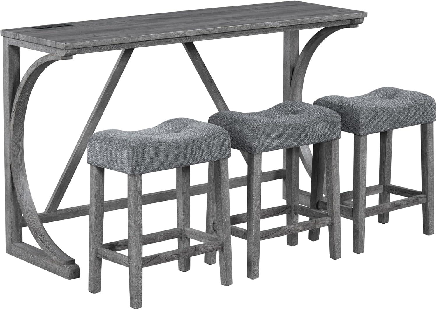 Gray Industrial 4-Piece Counter Height Bar Table Set with Padded Stools