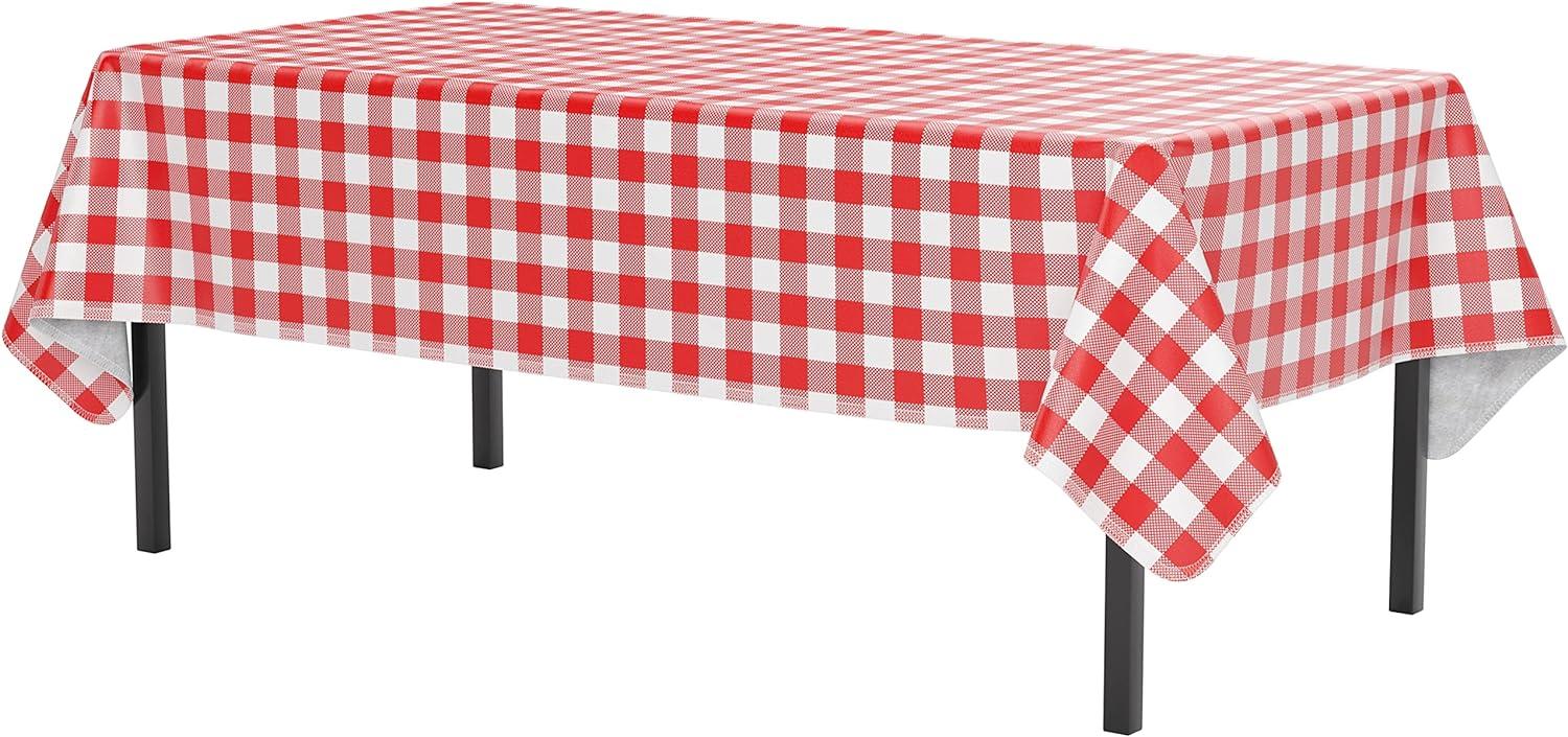 Red Gingham Rectangular Vinyl Tablecloth with Flannel Backing, 54 x 108 inch