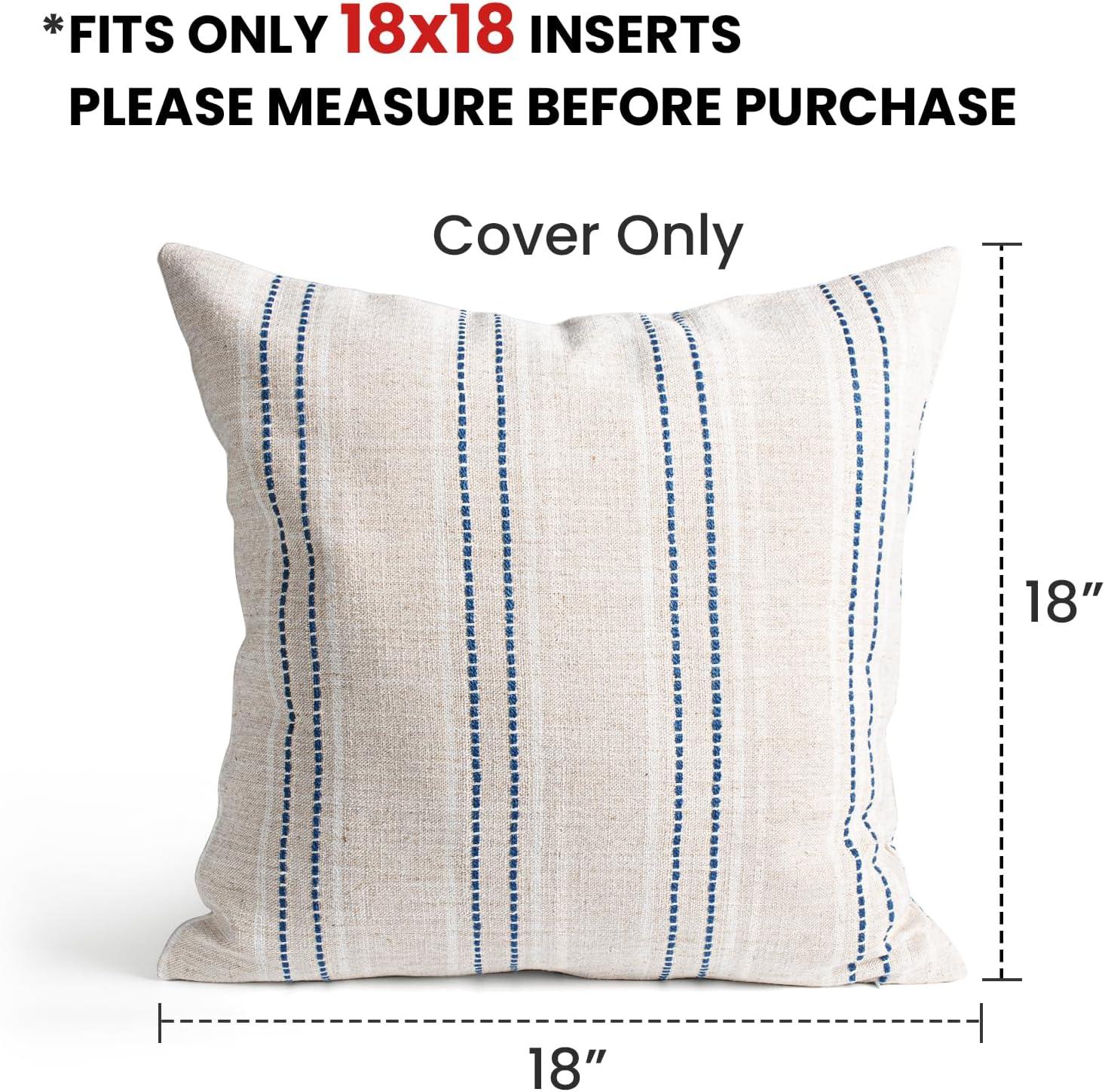 Beige and Navy Blue Farmhouse Stripe 18" Pillow Covers Set