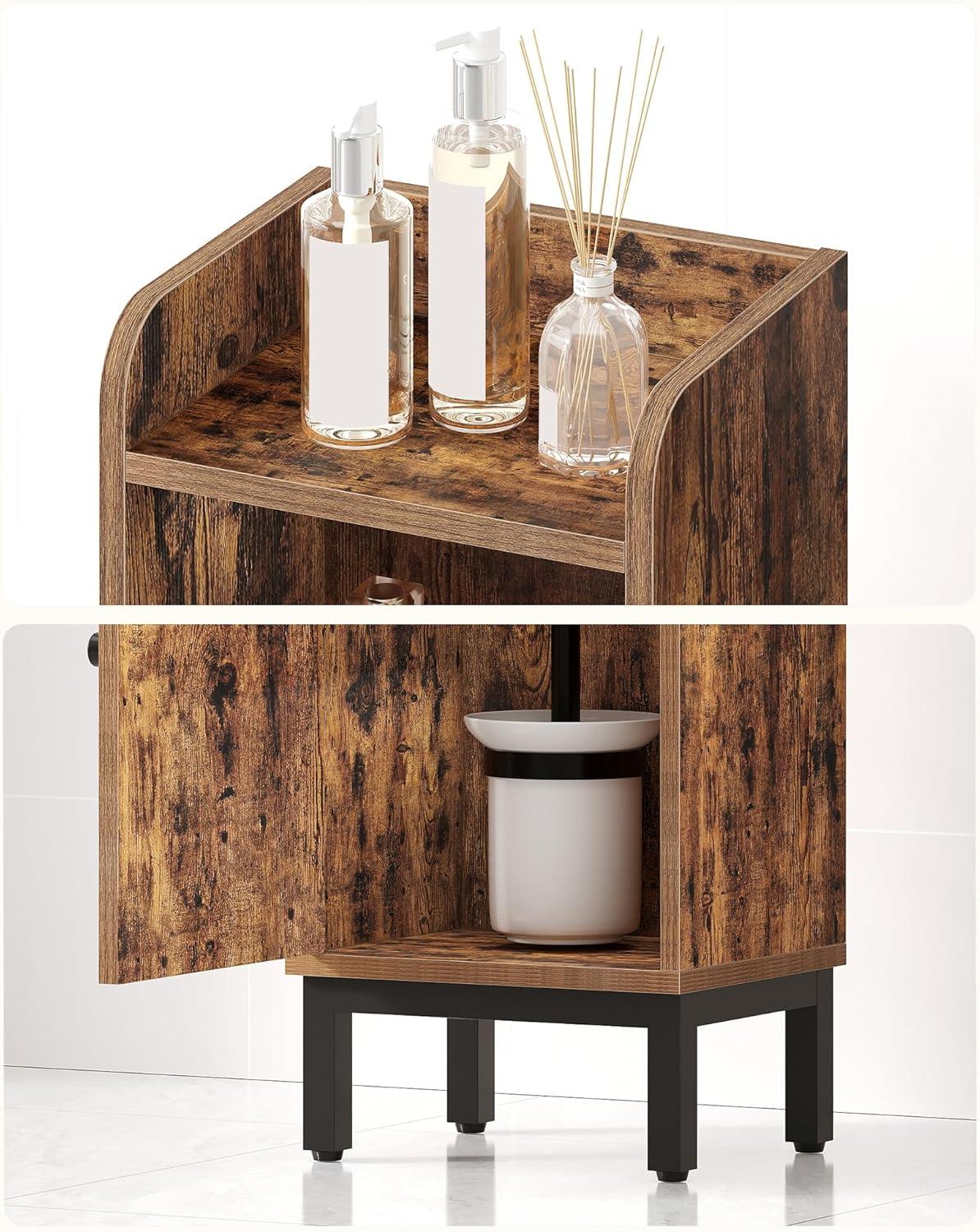 Mercer41 Bathroom Storage Cabinet, Small Corner Floor Cabinet with Door and Shelves, Narrow Toilet Paper Cabinet, Bathroom Organizer with Adjustable Shelf, for Small Spaces