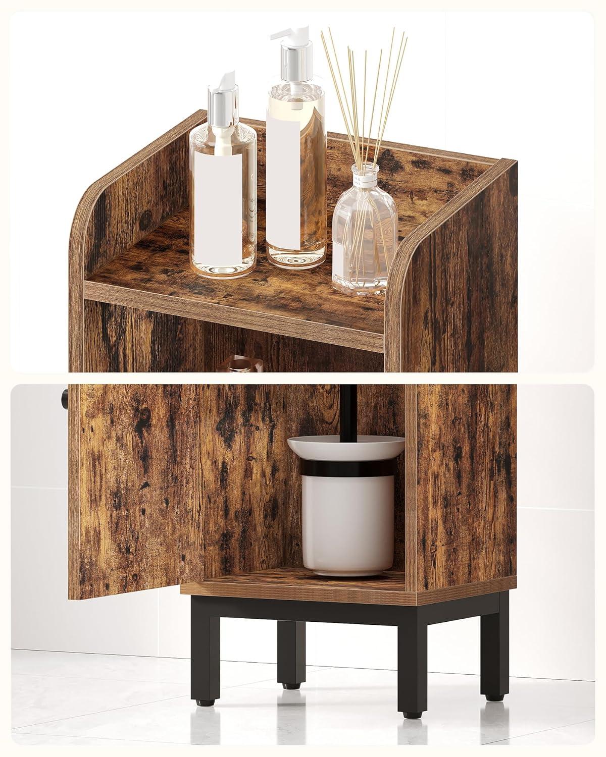 Mercer41 Bathroom Storage Cabinet, Small Corner Floor Cabinet with Door and Shelves, Narrow Toilet Paper Cabinet, Bathroom Organizer with Adjustable Shelf, for Small Spaces