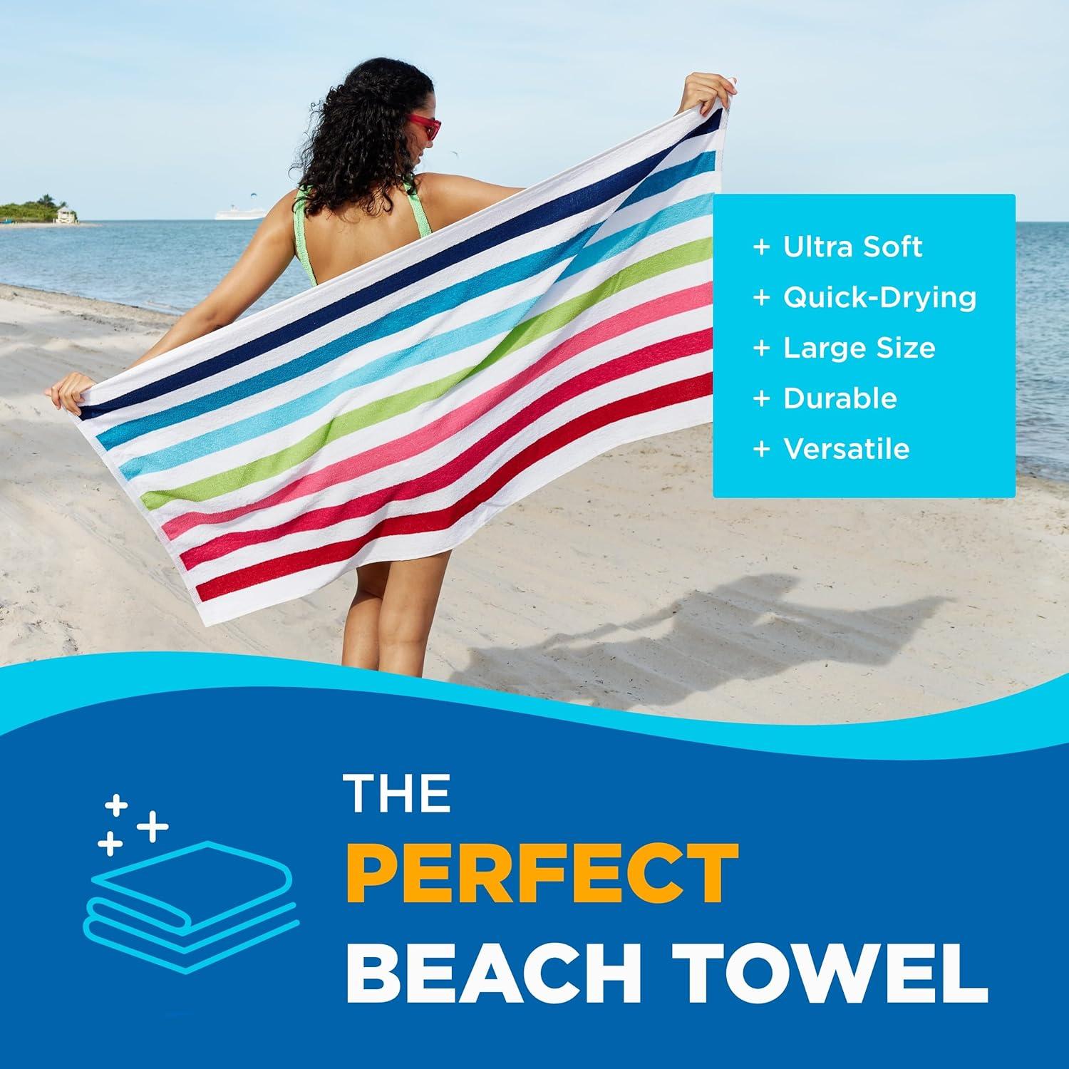 Kaufman Cabana Terry Loop Striped Beach Towels | 100% Cotton, Pool Towels 30"x60" (Set of 36)