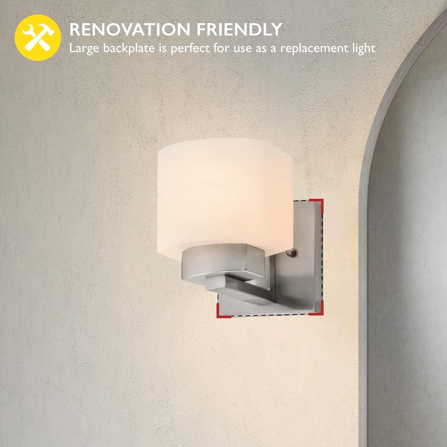 Design House Dove Creek Dimmable Wall Light Sconce with Frosted Glass, Satin Nickel