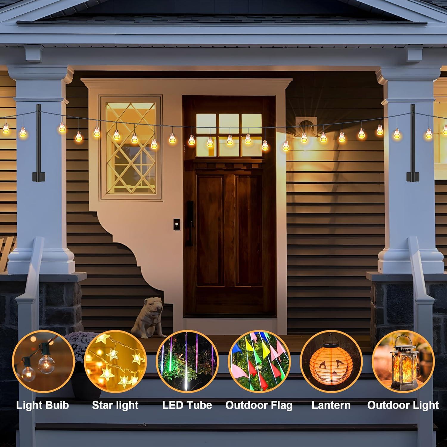 2 Pack 2.8 FT String Light Poles, Suspension Outdoor Fence Post Lights with Clip and Bracket