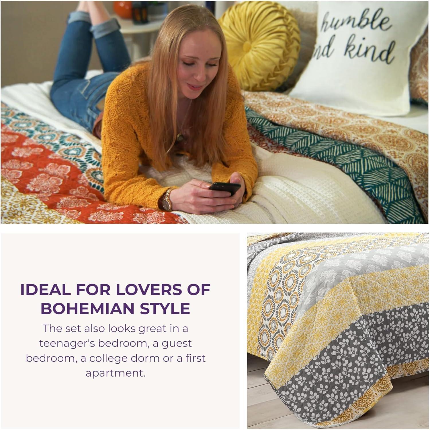 Bohemian 100% Cotton Reversible 3-Piece Quilt Set