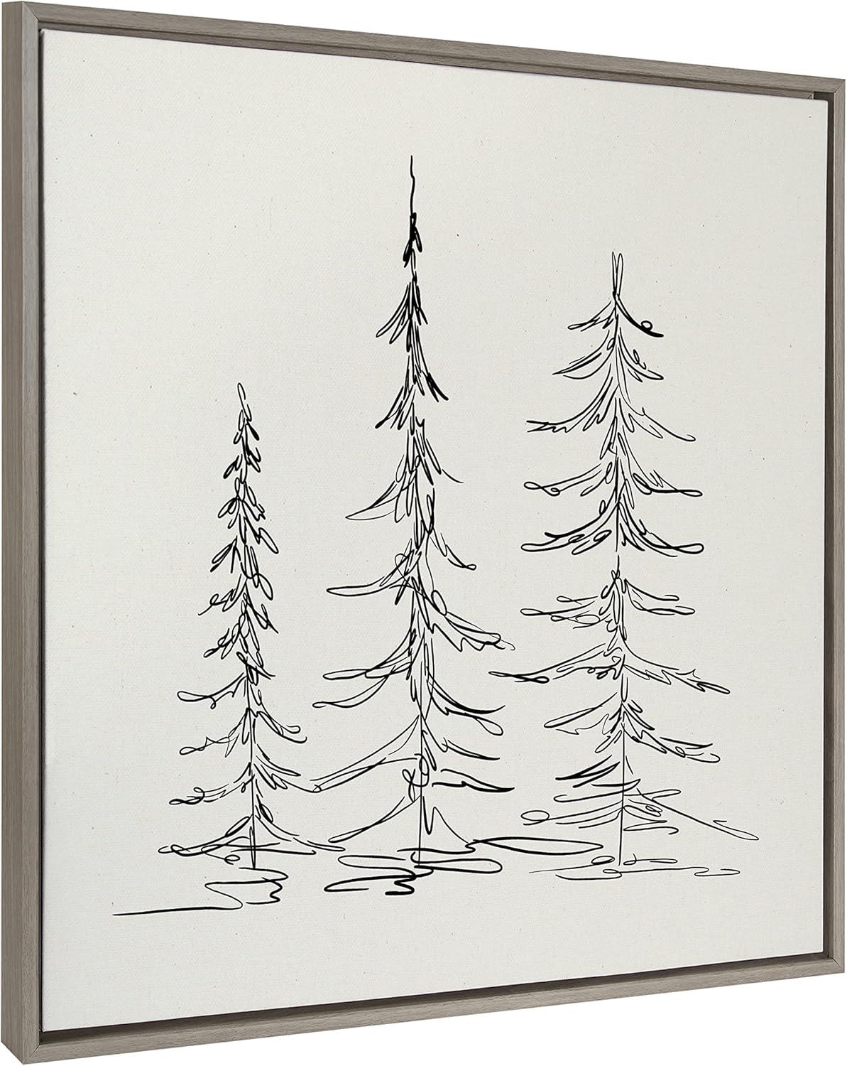 Sylvie Minimalist Evergreen Trees Sketch Framed Wall Canvas - Kate & Laurel All Things Decor