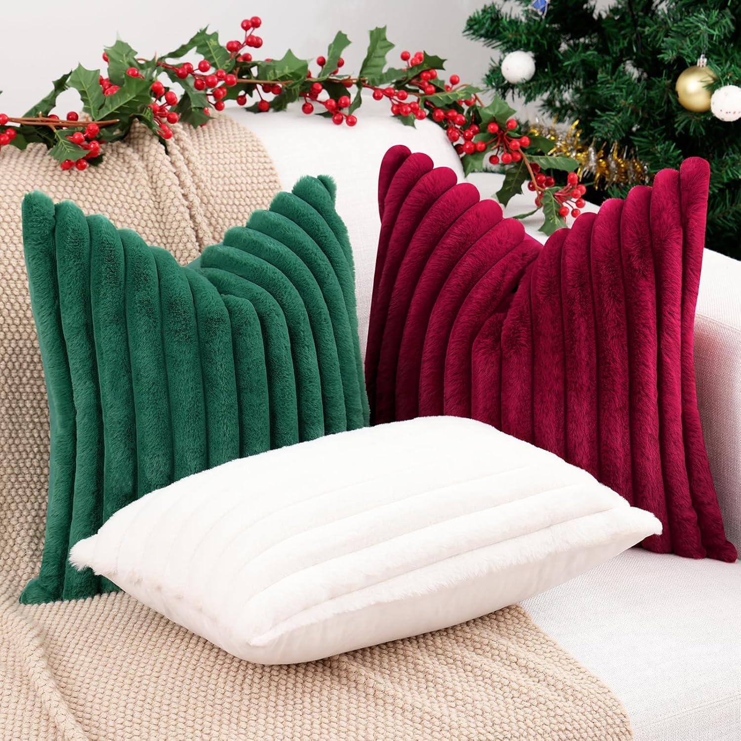 Burgundy Faux Fur 20x20 Decorative Pillow Covers Set of 2