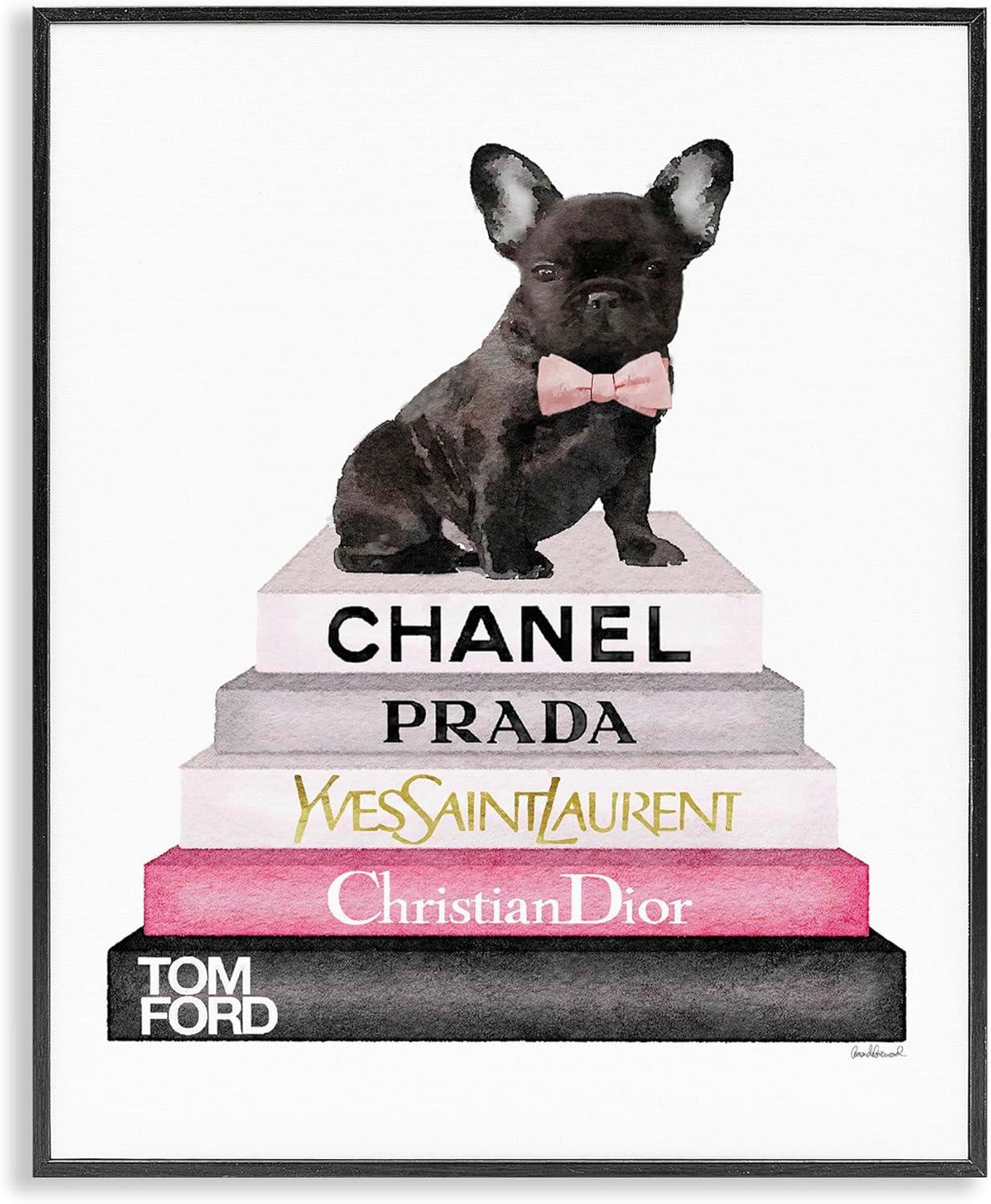 The Stupell Home Decor Collection Book Stack Fashion French Bulldog Oversized Framed Giclee Texturized Art, 16 x 1.5 x 20