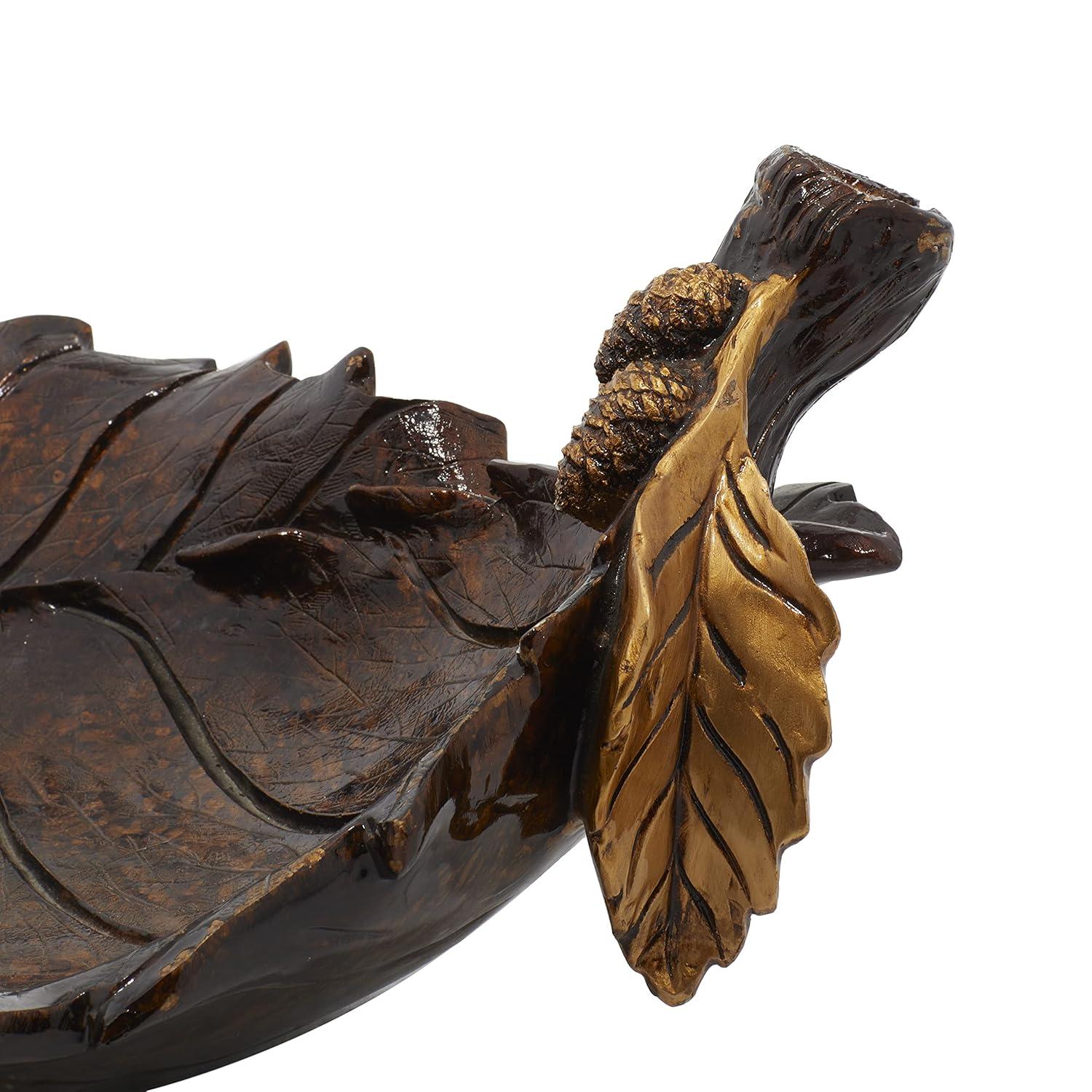 Millwood Pines Diederich Polystone Intricate Carved Leaf Bronze Decorative Bowl