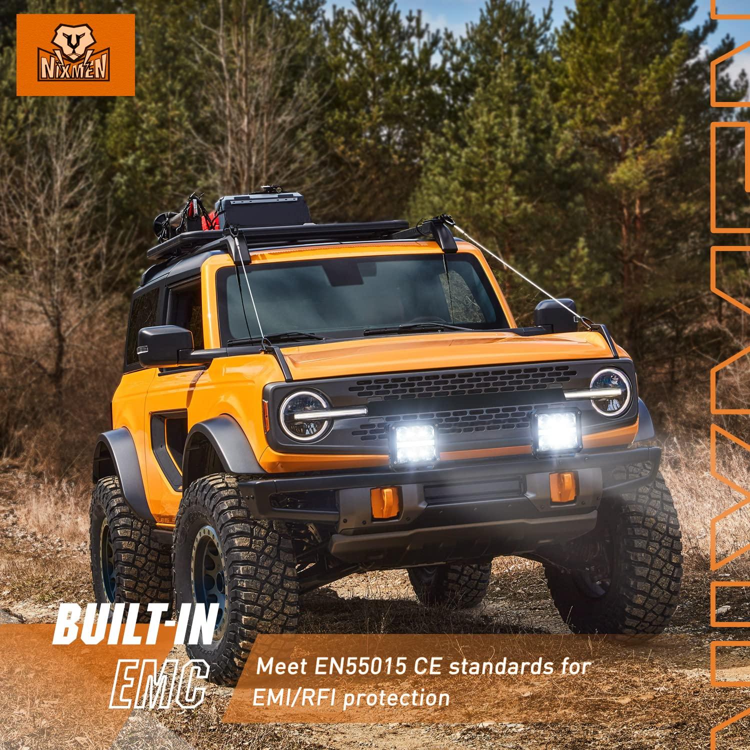 Nilight 4 Pulgadas Cuadrada Pod con DRL 6487LM 10 ° Súper Punto 16AWG Kit de Arnés de Cableado para Trabajos Auxiliares de Conducción Todoterreno 4x4 Jeep Llevó la Luz Antiniebla Automotriz Se Adapta a Camión, UTV, ATV, SUV, 60W