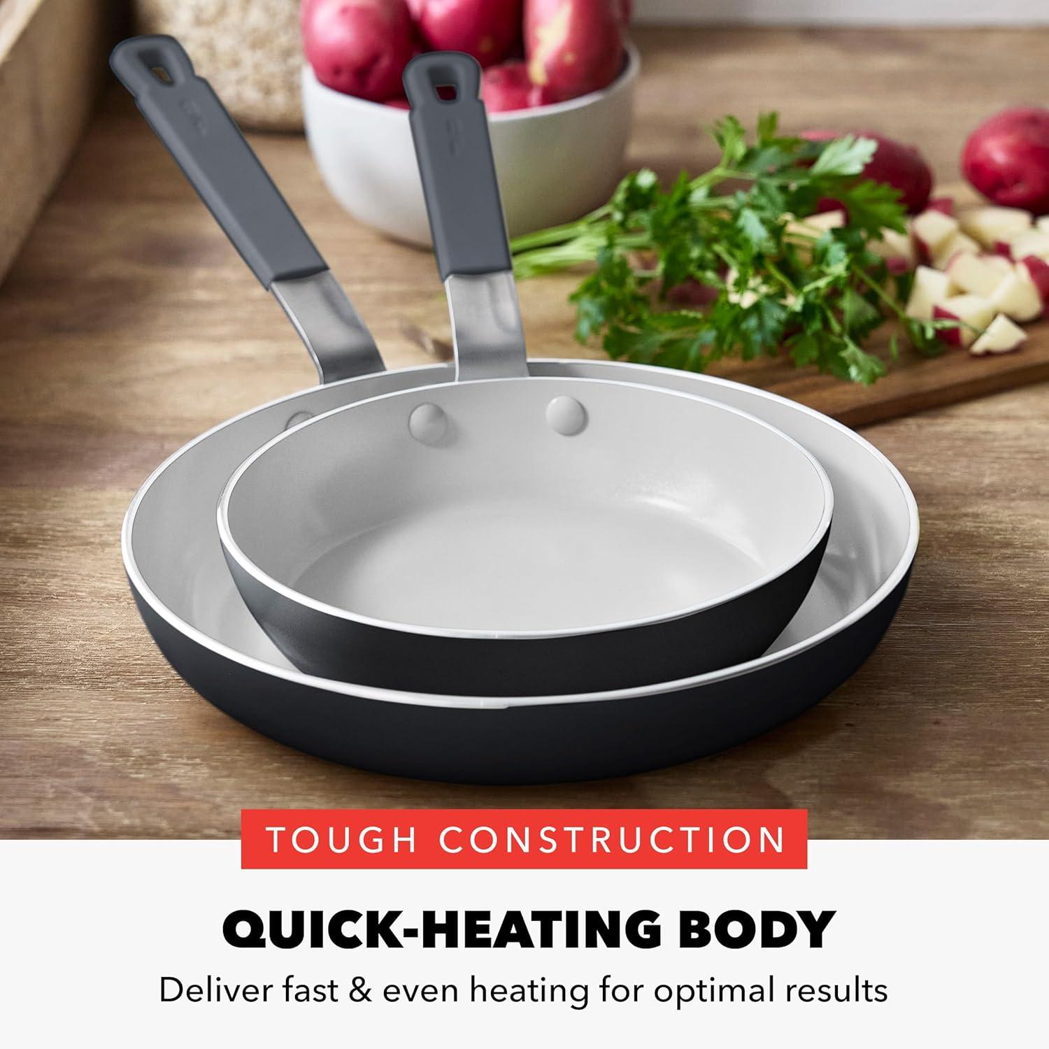 Bobby Flay 2pk (8" & 10") Ceramic Nonstick Aluminum Fry Pan Set Graphite Gray: Dishwasher-Safe, Lifetime Warranty