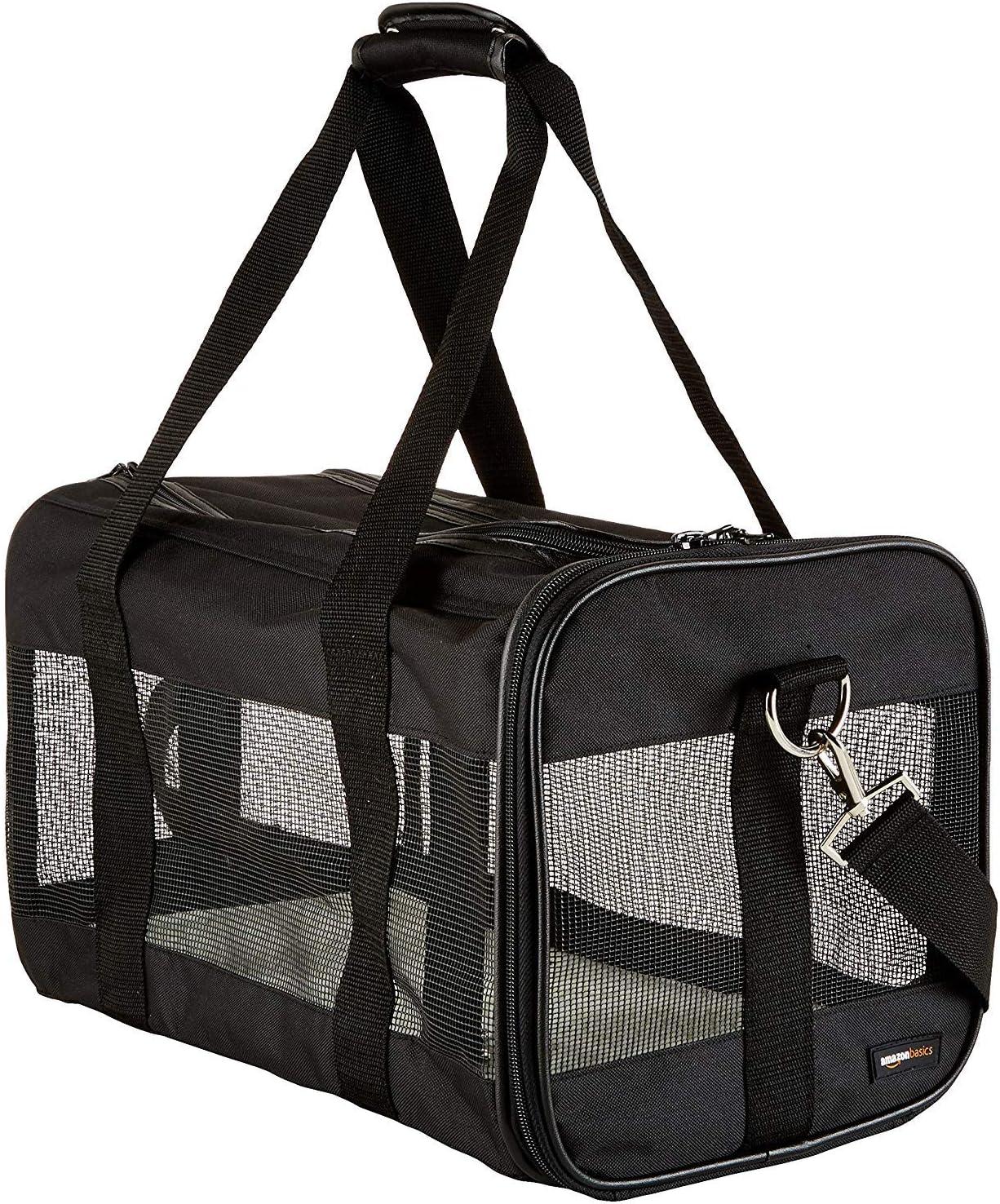 Medium Black Soft-Sided Pet Travel Carrier with Mesh Panels