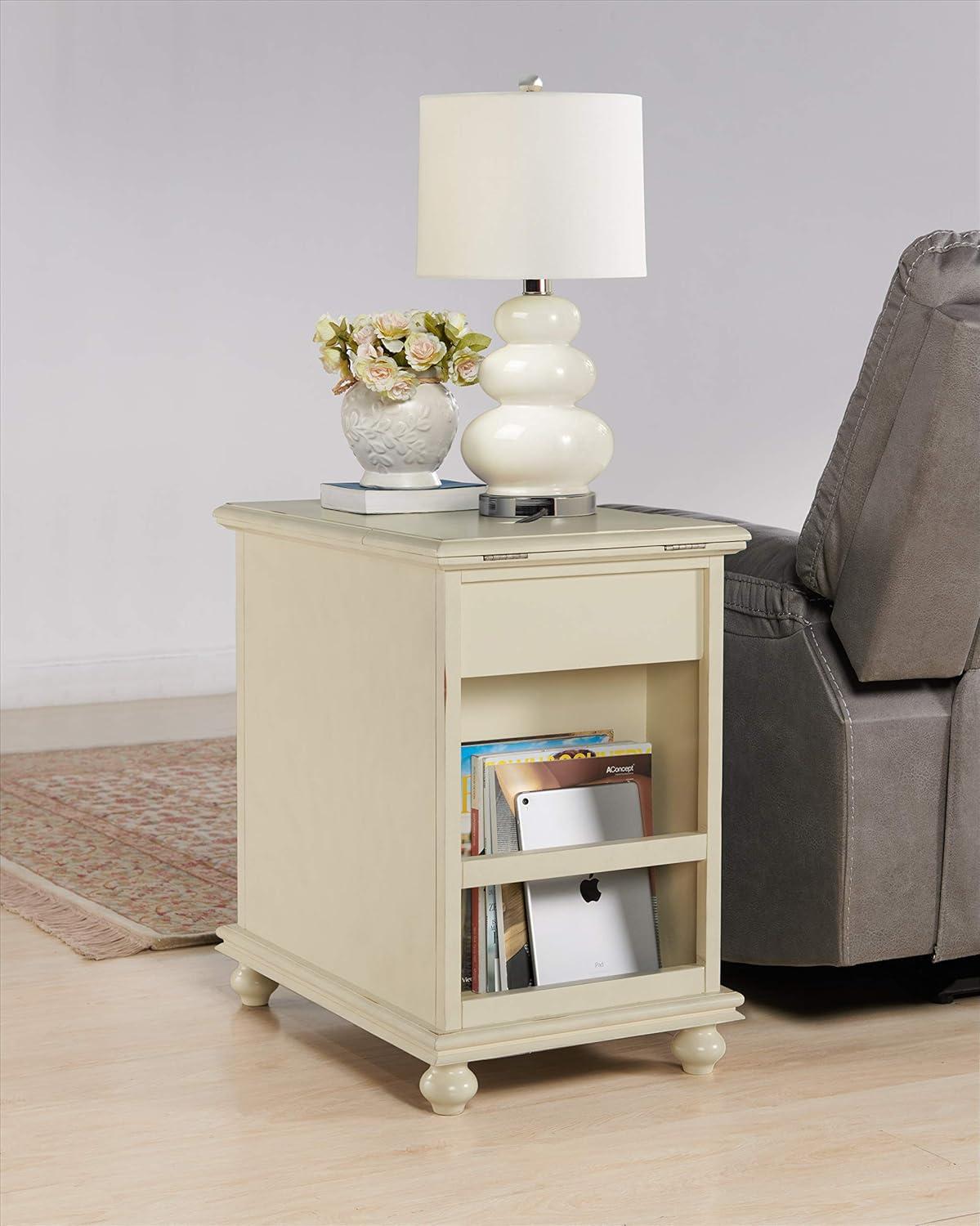 Chairside Table with 1 Drawer and 1 Trellis Door, Antique White- Saltoro Sherpi