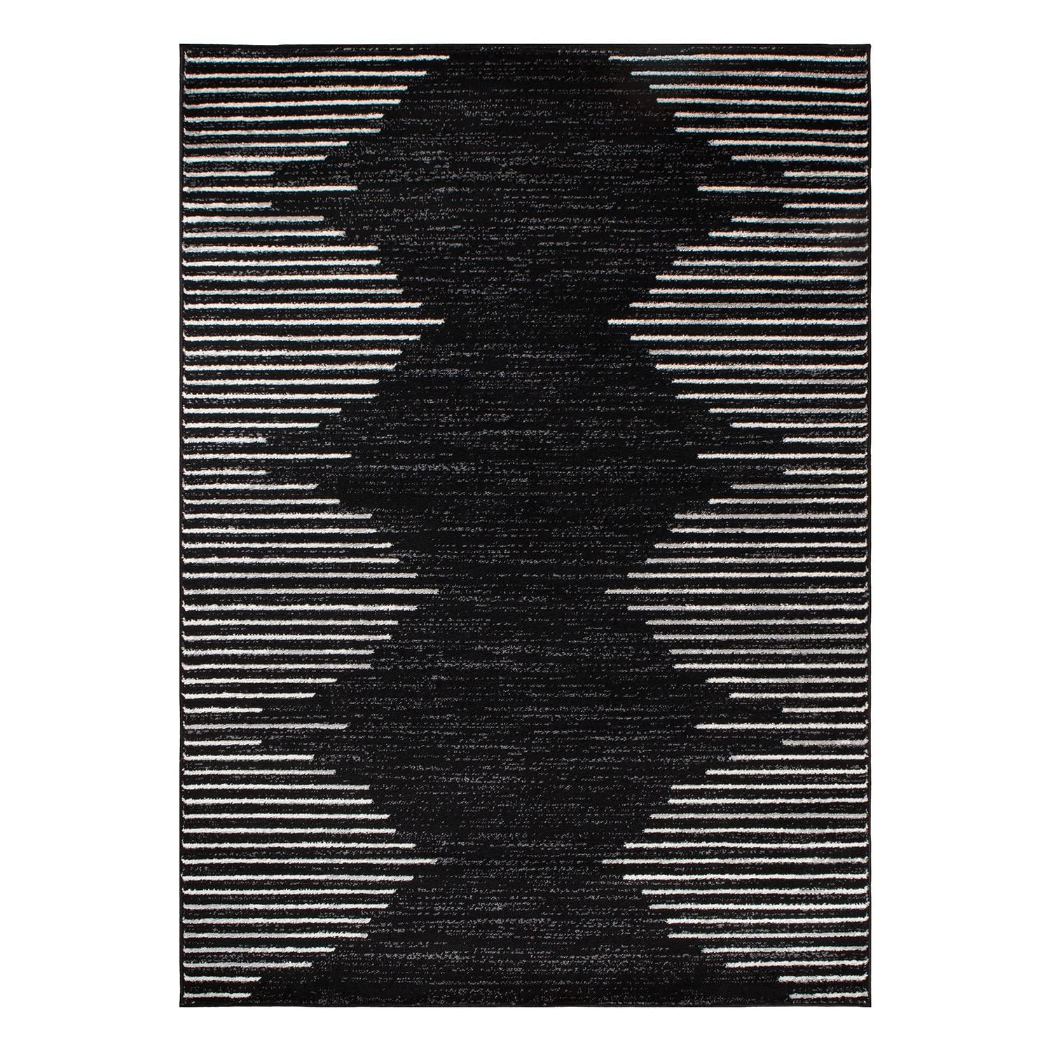 World Rug Gallery Area Rug Bohemian Stripe Jute Rug Carpets for Living Room Rugs for Sale - BLACK 4'x6'