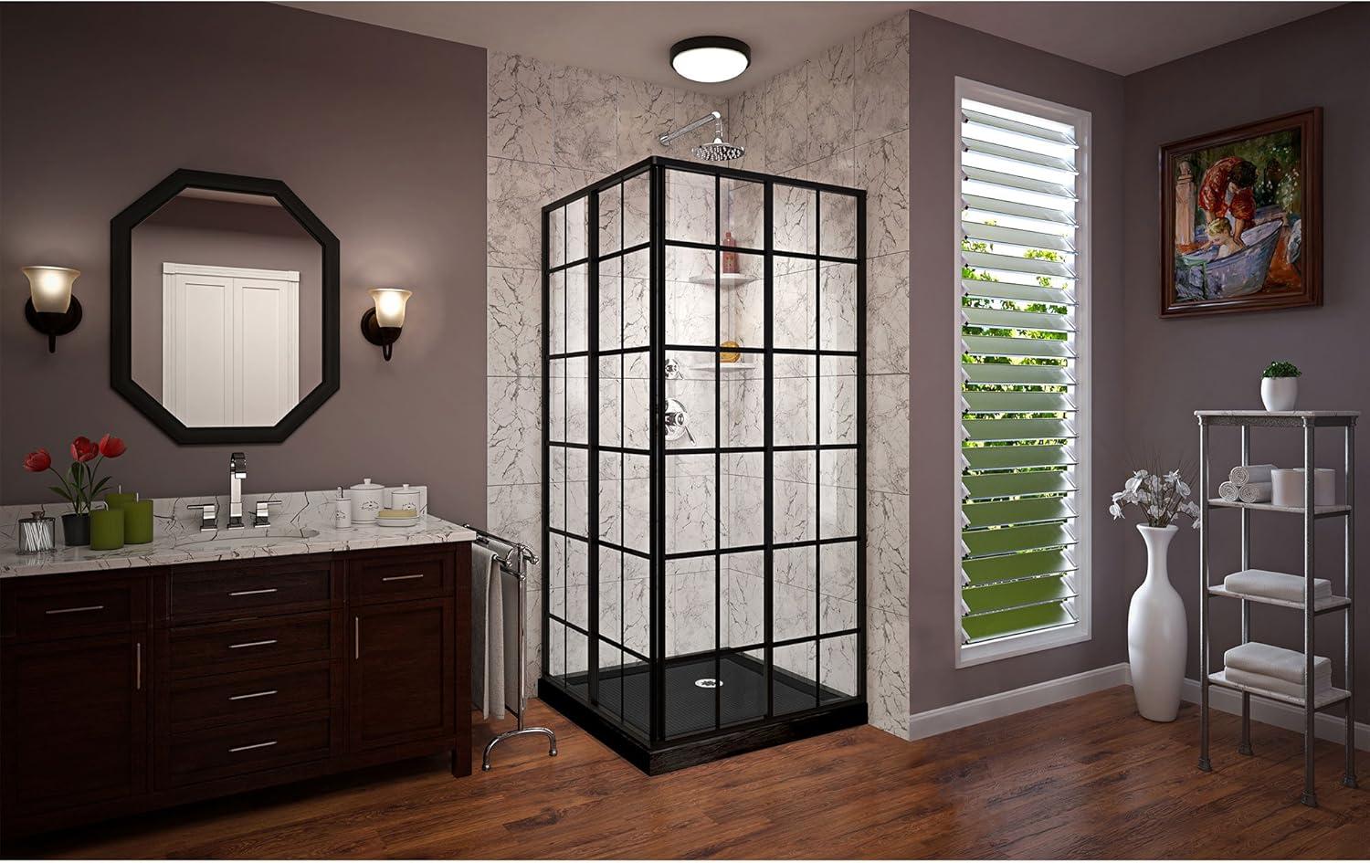 French Corner 42" x 74.75" Square Sliding Shower Enclosure with Base Included