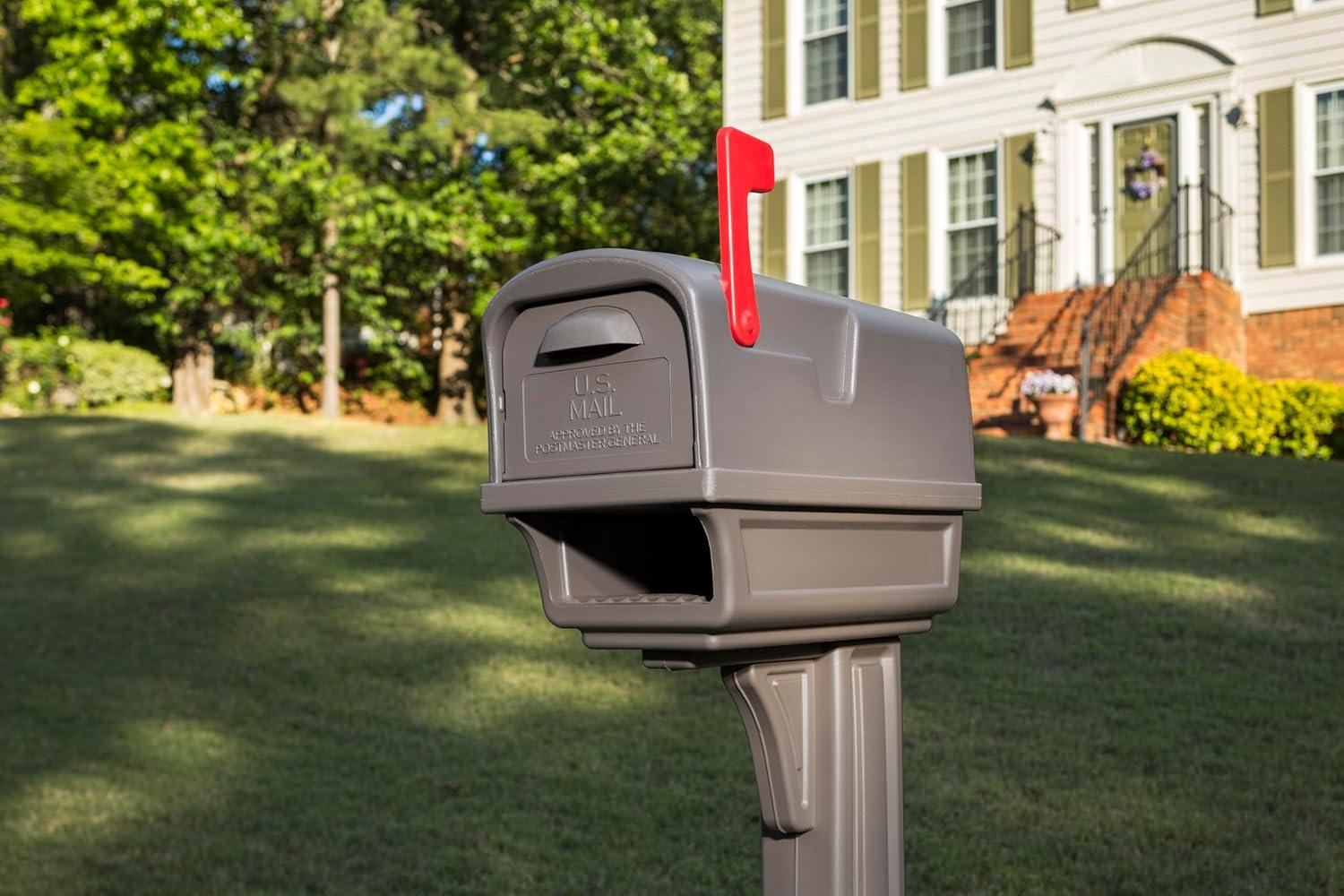 Mocha Medium Plastic Post Mount Mailbox with Bronze Hardware