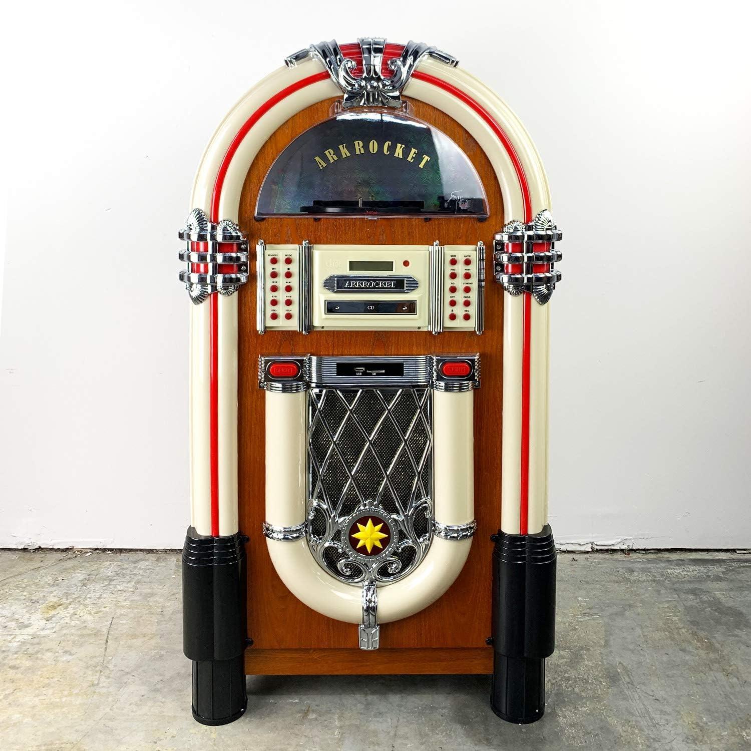 Arkrocket Taurus Jukebox Vinyl Record Player Bluetooth USB SD CD Player Radio Retro Turntable Classic Jukebox (Taurus - Classic)