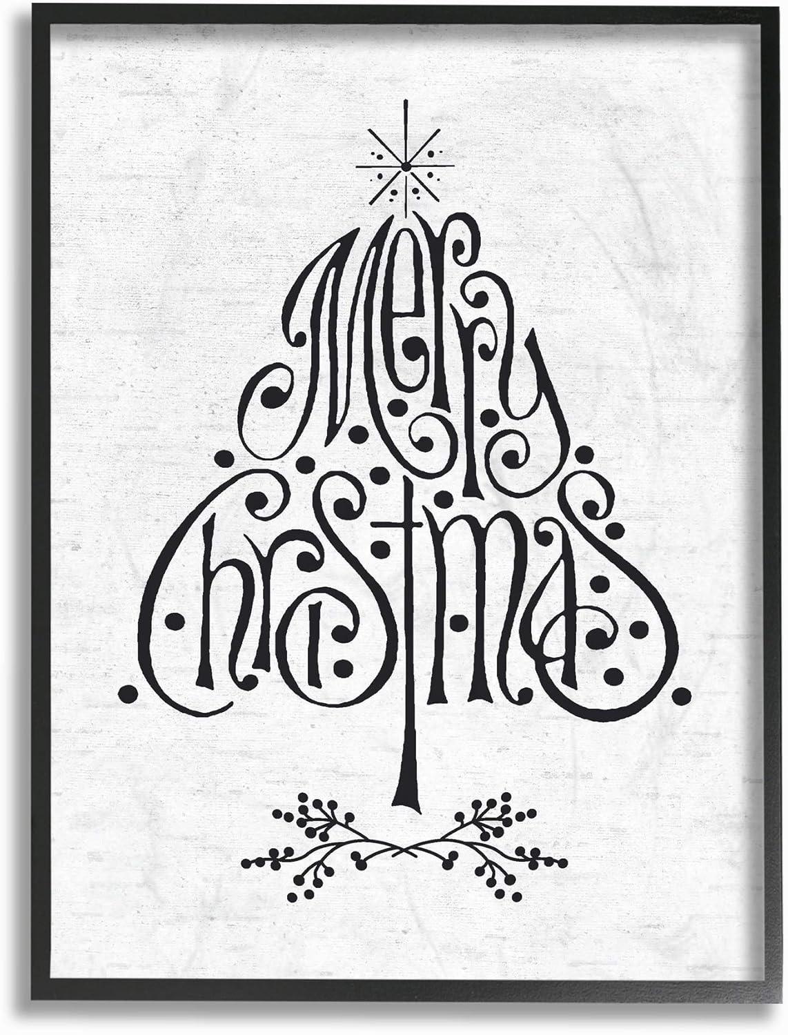 The Stupell Home Decor Collection Holiday Merry Christmas Black and White Typography Tree Oversized Framed Giclee Texturized Art, 16 x 1.5 x 20