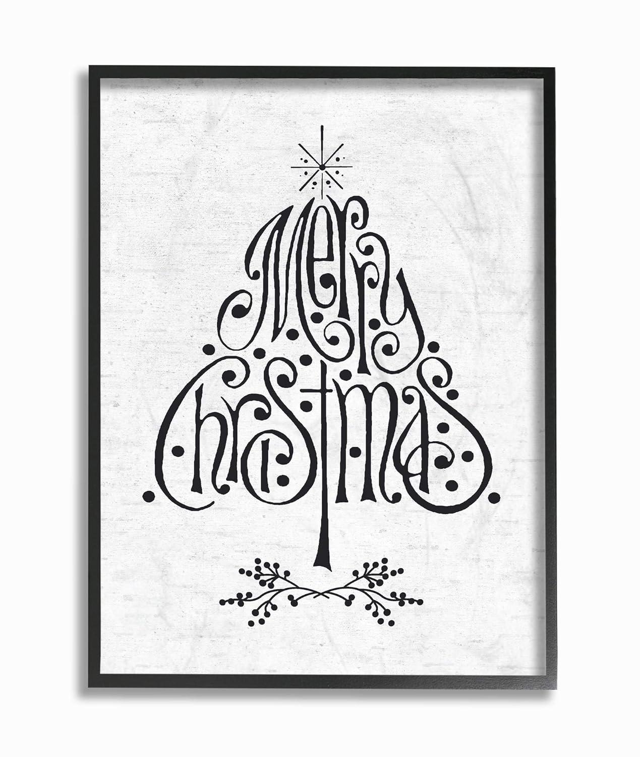 The Stupell Home Decor Collection Holiday Merry Christmas Black and White Typography Tree Oversized Framed Giclee Texturized Art, 16 x 1.5 x 20