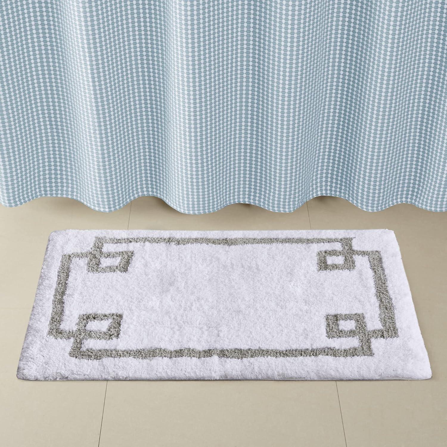 White Cotton Tufted Bath Rug with Gray Border