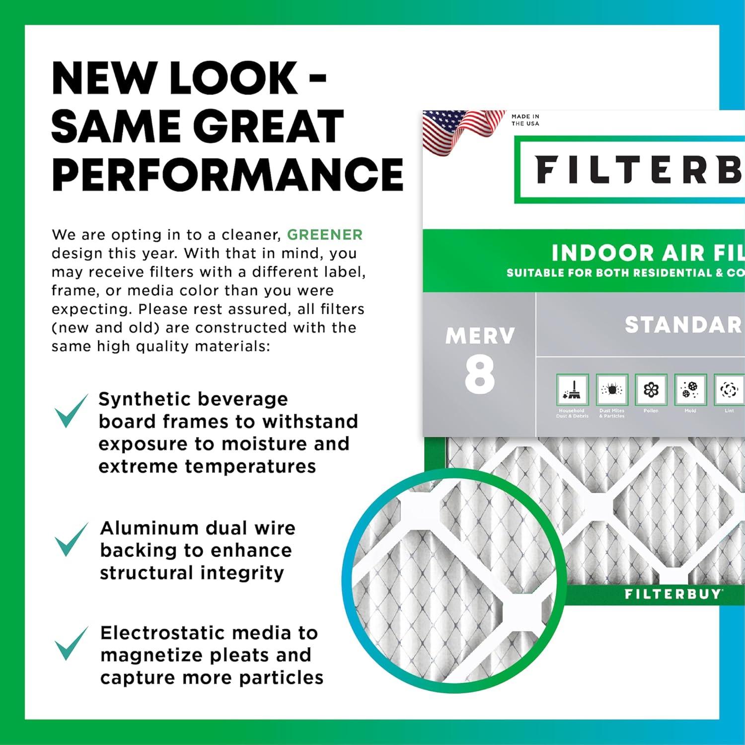 Filterbuy 20x20x1 Air Filter MERV 8, Pleated HVAC AC Furnace Filters Replacement