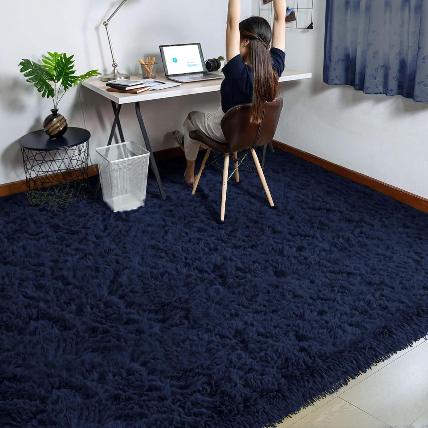 Nuloom Loni Cozy Plush Solid Pet Friendly Premium Machine Washable Shag Area Rug, 3' x 5', Navy