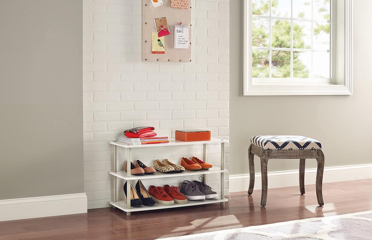 White 3-Tier Wood and Metal Stackable Shoe Organizer