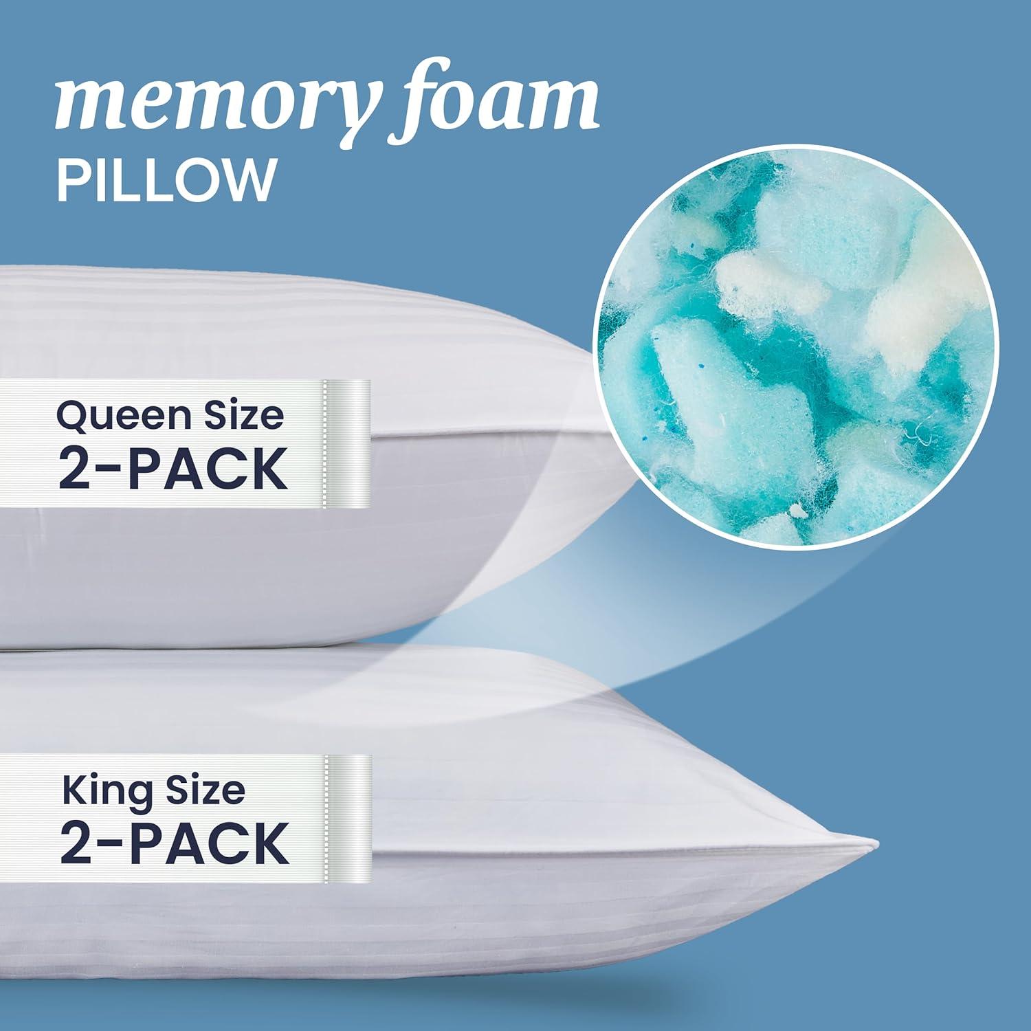 Queen Size White Shredded Memory Foam Bed Pillows Set of 2