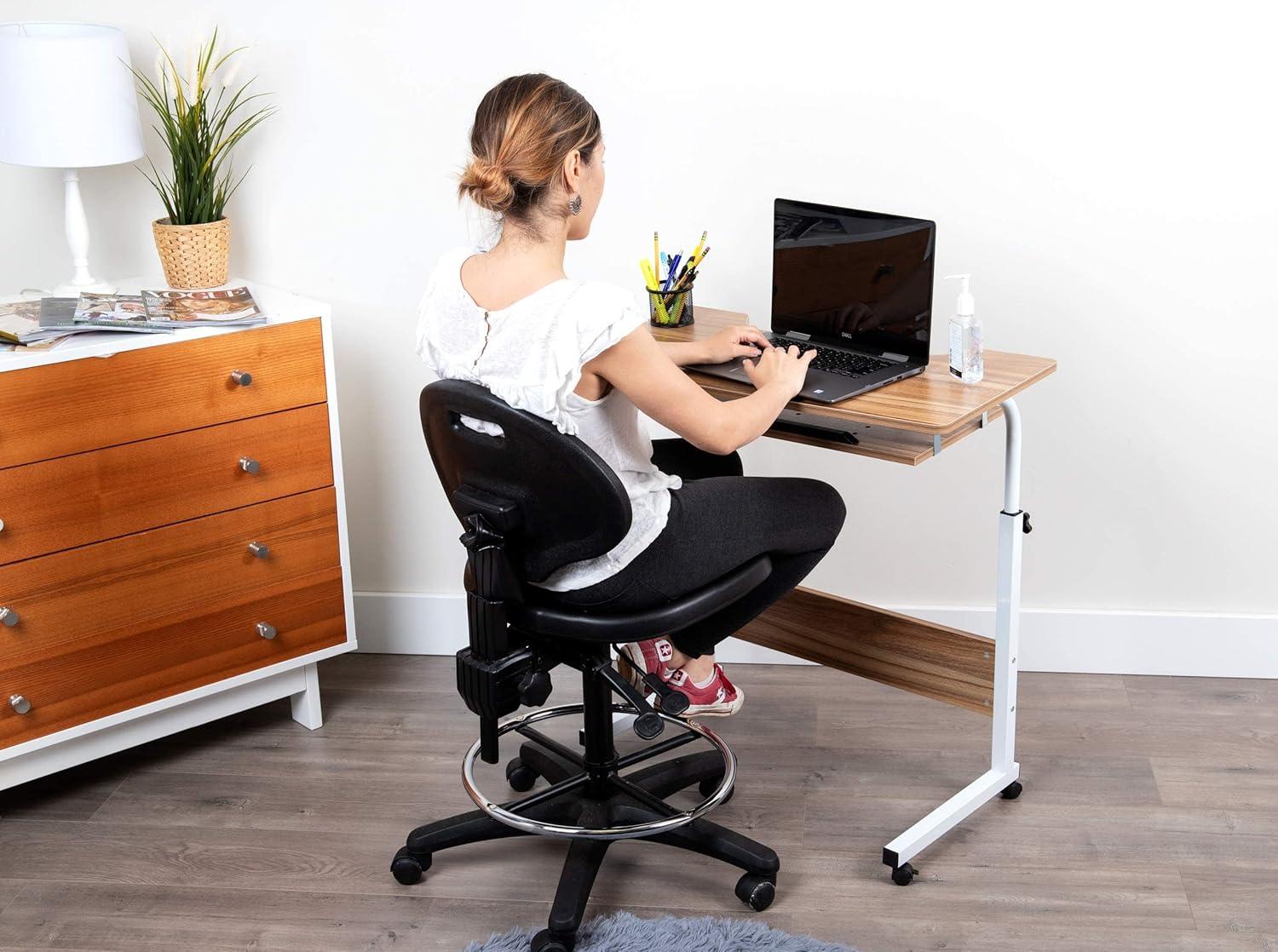 Adjustable Brown Particle Board Mobile Laptop Desk with Keyboard Tray