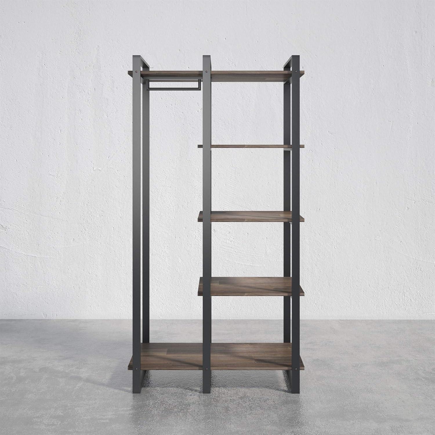 Zinus Brock 4-Shelf Etagere Bookcase with Hanging Storage, Acacia Wood and Metal Frame, Adult