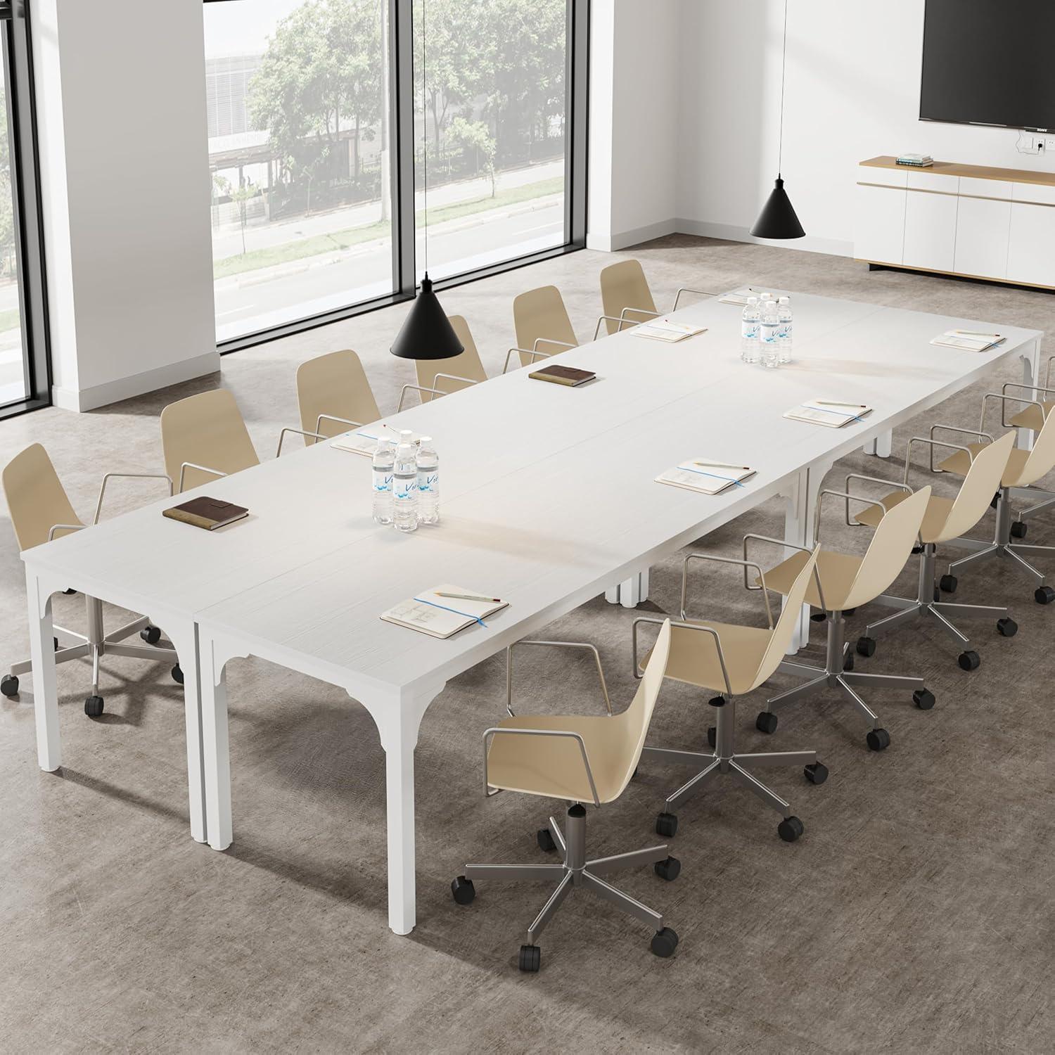 13ft White Engineered Wood Rectangle Conference Table for 12-16 People