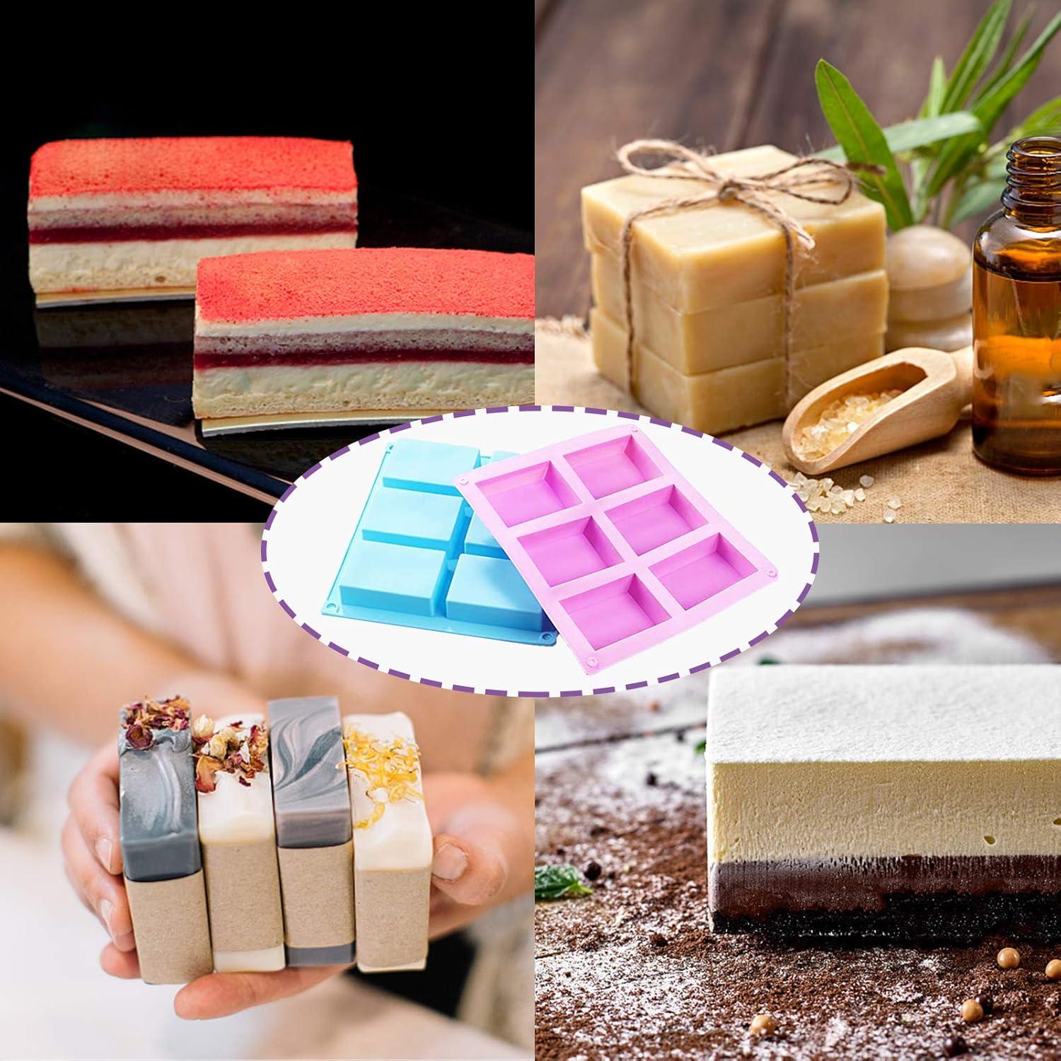 3 Pack Silicone Soap Molds, 6 Cavities Rectangle Silicone Soap Molds, Great for Homemade Craft Soap Mold, Chocolate Mold, Cake Mold & Ice Cube Tray - Just Pop Out(Pink & Blue & Purple)