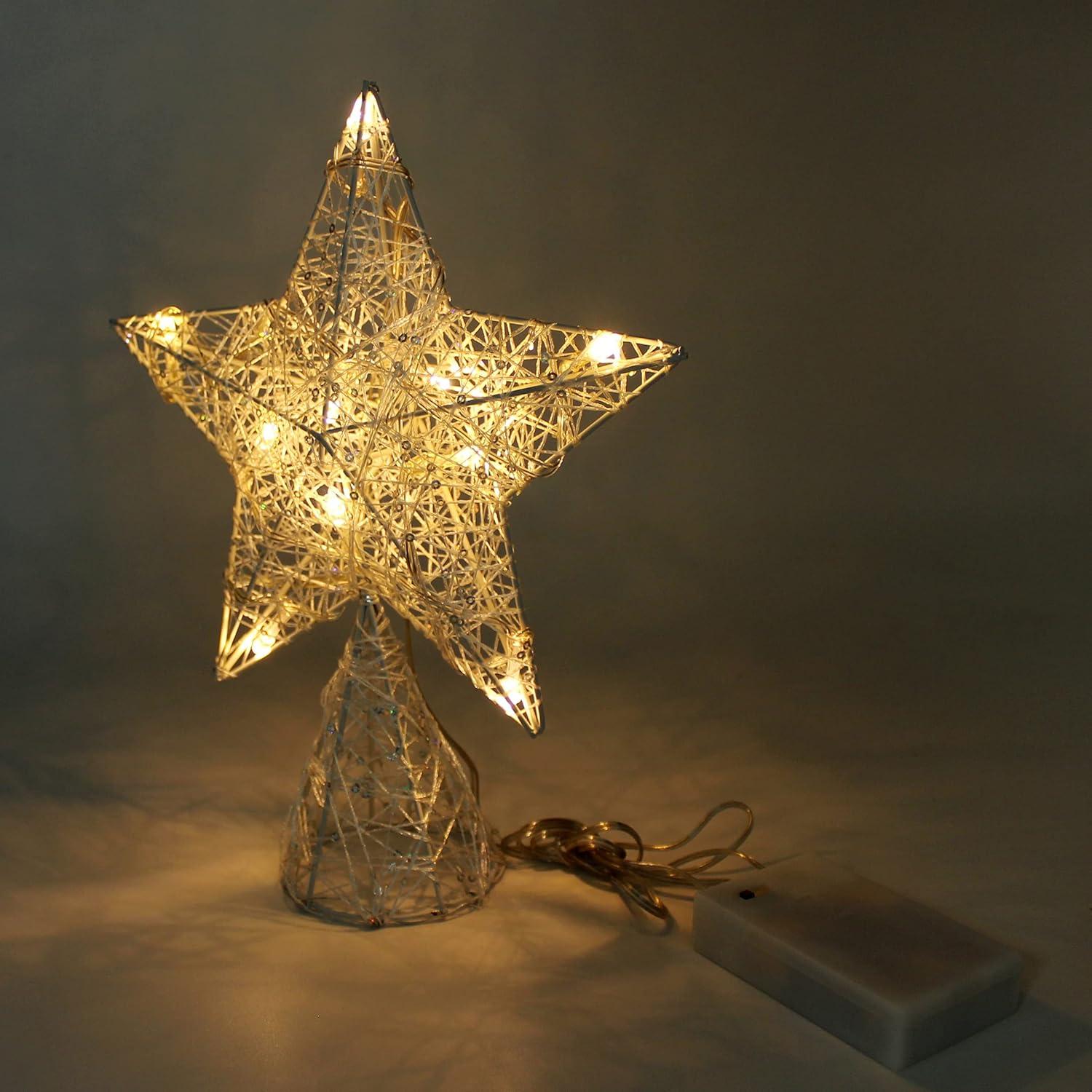 White LED Star Tree Topper with Timer, 8 x 10 Inch