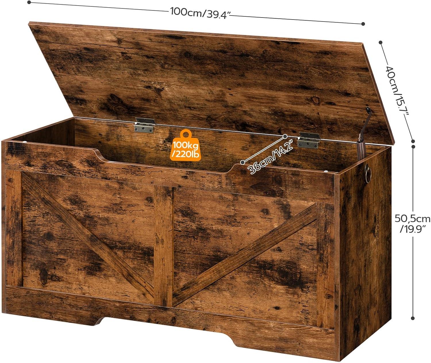 HOOBRO 39.4" Storage Chest Retro Toy Box Organizer with Safety Hinge Rustic Brown BF771CW01