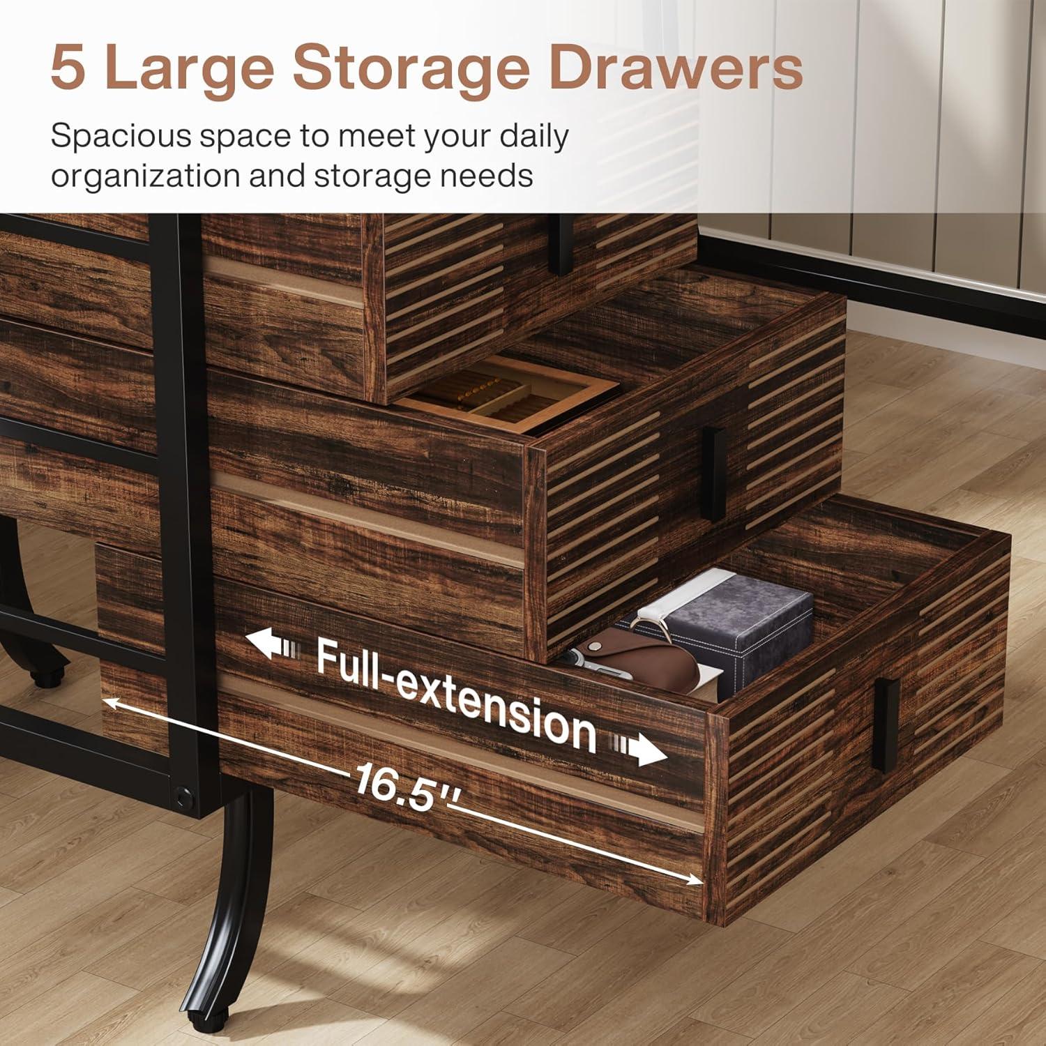 Finmind Computer Desk with 5 Drawers, 55" Home Office Desk with Reversible Drawer Cabinet