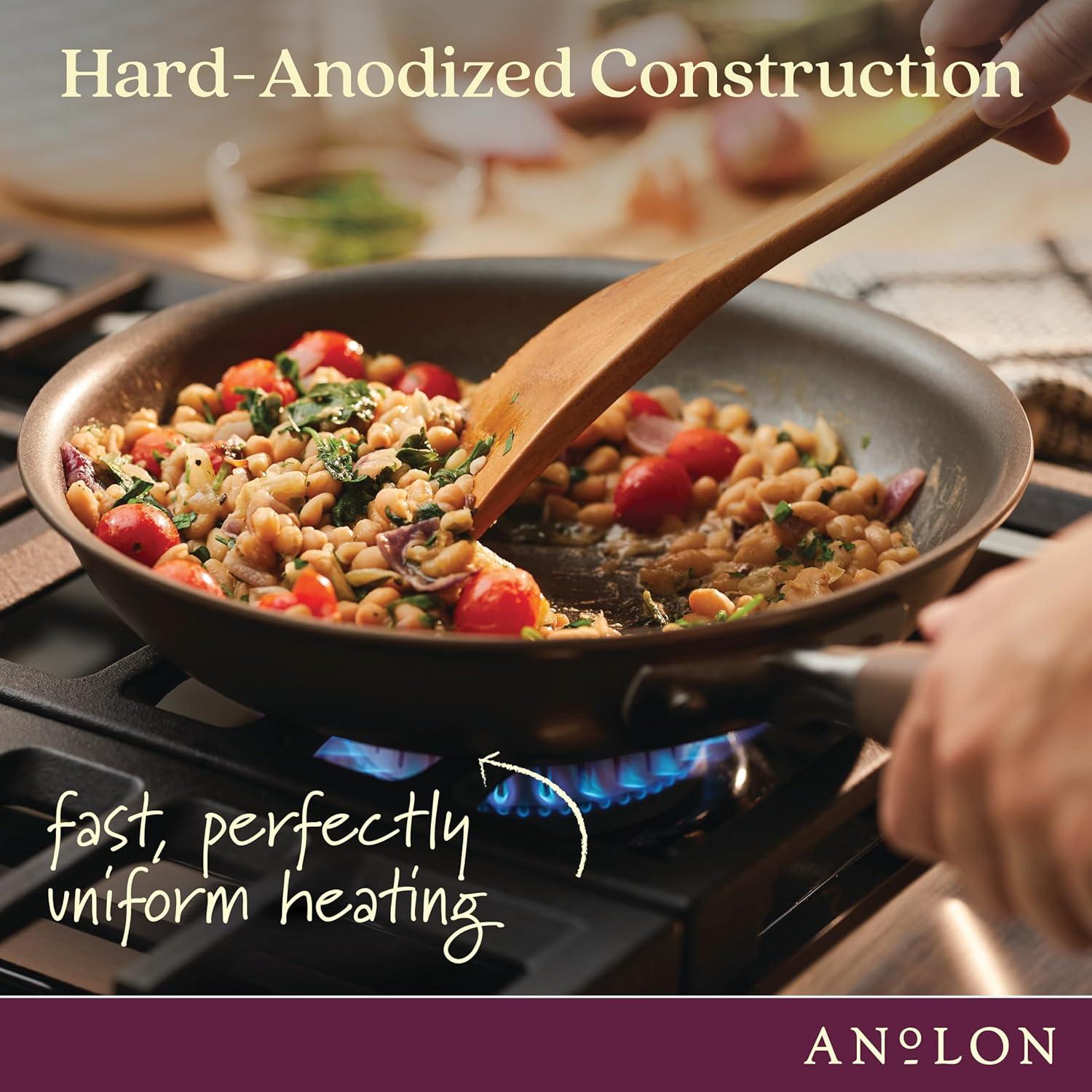 Anolon Advanced Home 11pc Set Bronze: Nonstick Cookware, Hard Anodized Aluminum, Gas & Electric Compatible