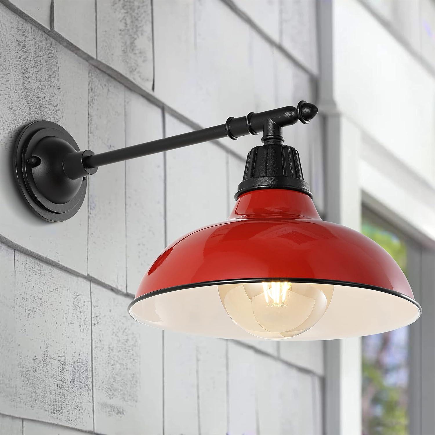 Wallace 12.25" 1-Light Farmhouse Industrial Indoor/Outdoor Iron LED Victorian Arm Outdoor Sconce, Red