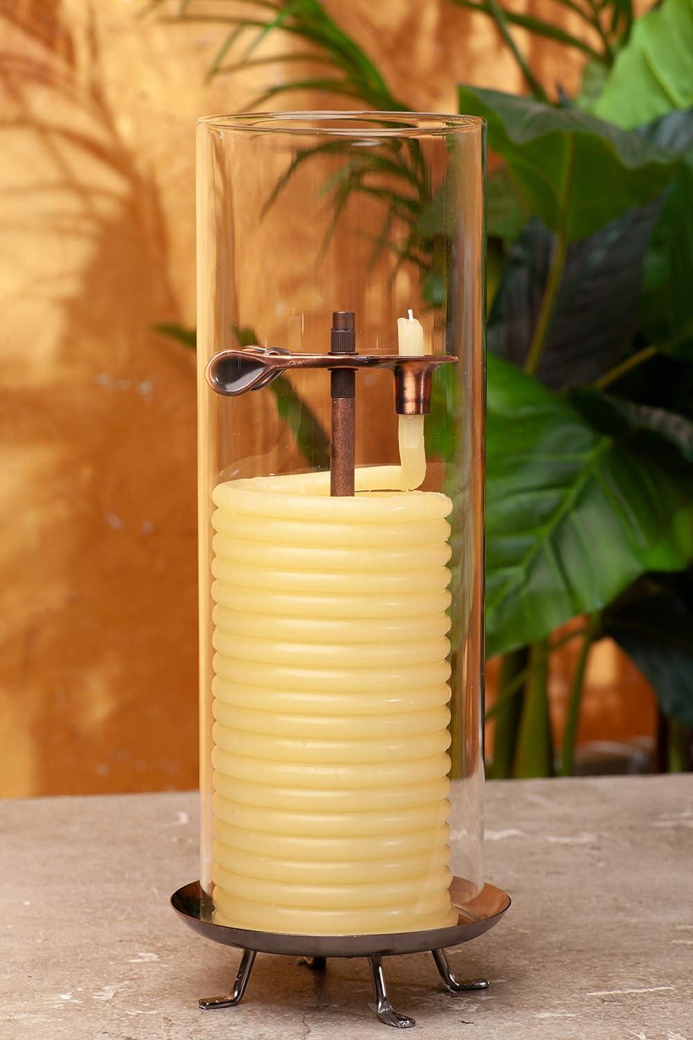 80-Hour Beige Beeswax Coil Candle with Glass Cylinder