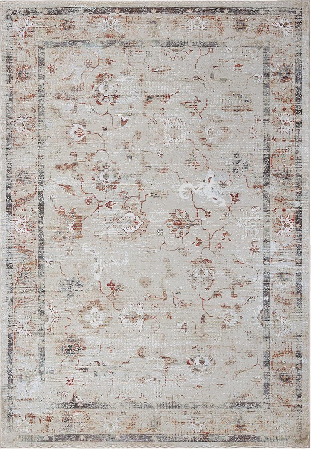 Superior Swan Floral Non-Slip Washable Indoor Area Rug, 4' x 6', Cream